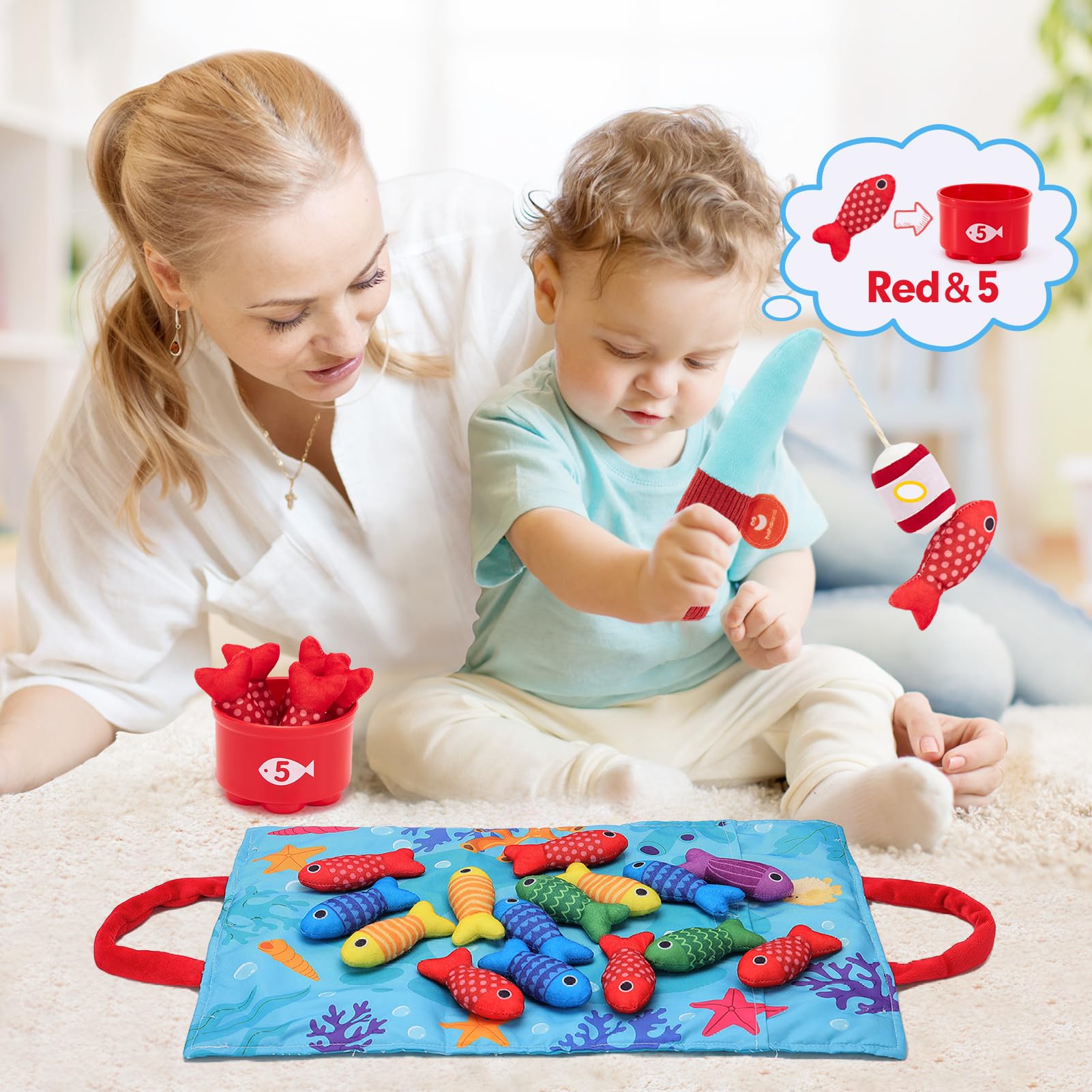 hahaland Juguetes Niños 1 año Montessori - Juego Pesca de Tela Juguetes Montessori Educativos Niños 1 2 3 años - Original Regalo Bebe 1 año Niño Niña