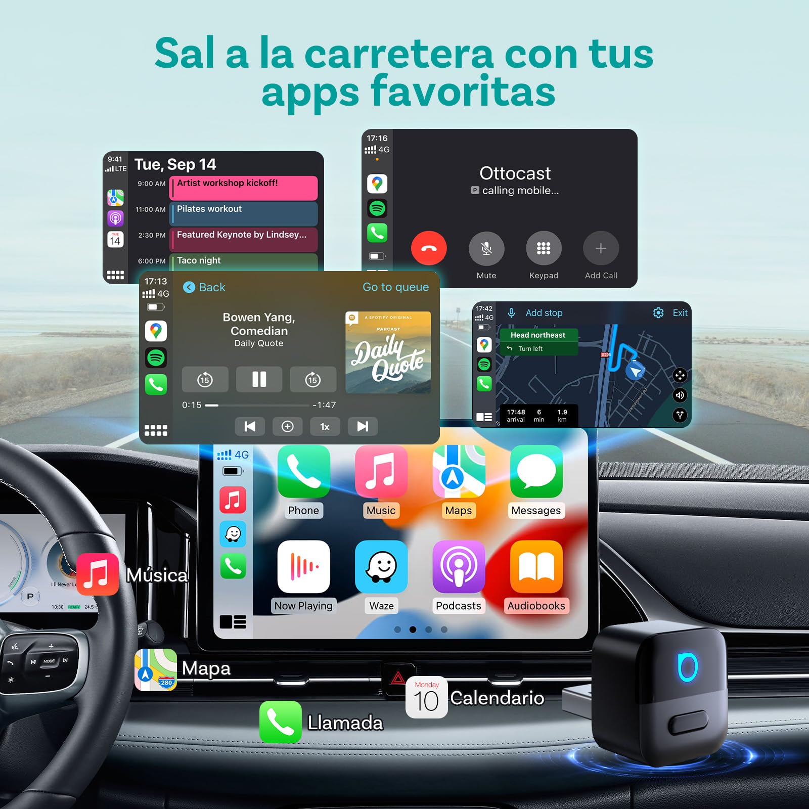 (2026 Nuevo) OTTOCAST 2 en 1 Adaptador Inalámbrico CarPlay y Android Auto, Ottocast Mini Pico con Desconexión con un Solo Toque, BT 5.4, Plug & Play para Coches con CarPlay/Android Auto de Fábrica
