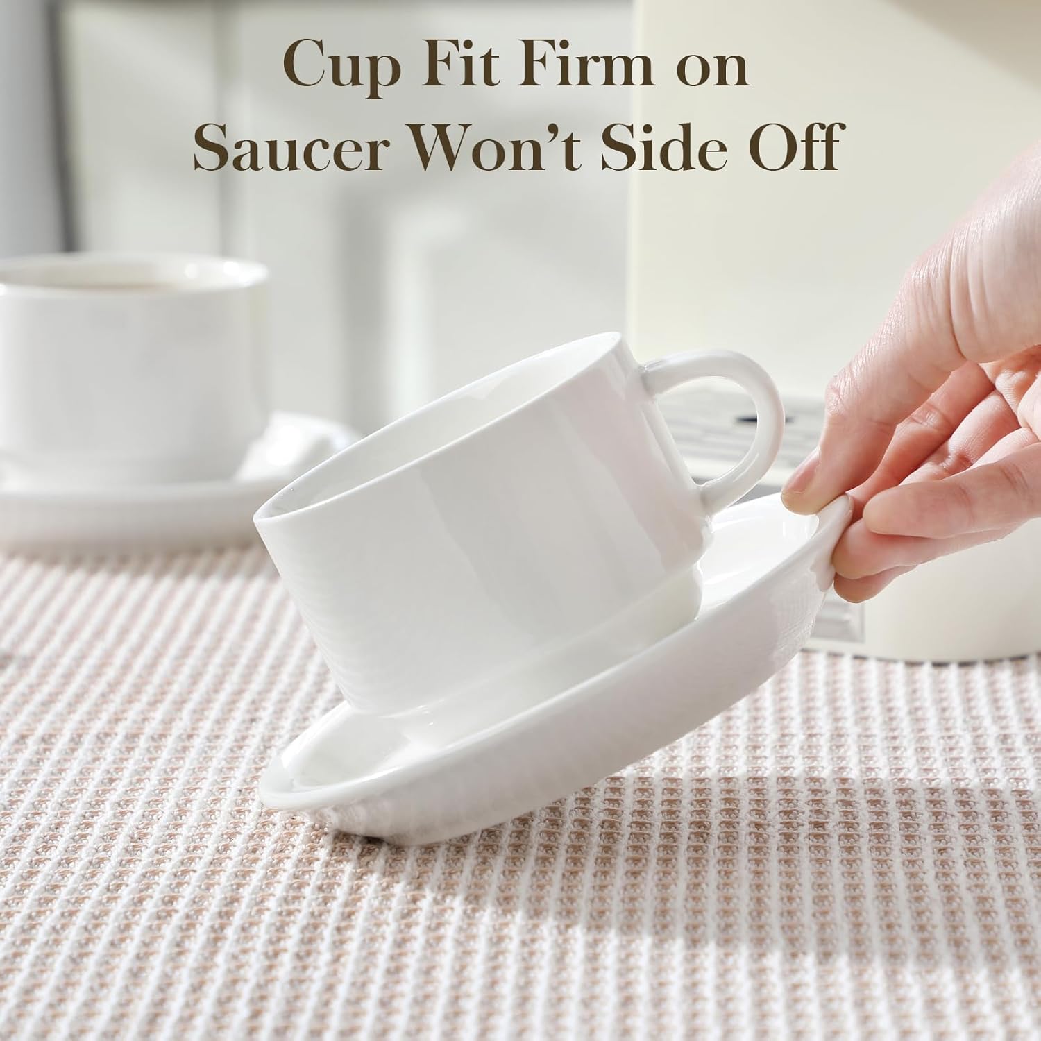 MALACASA 8 OZ Porcelain Espresso Cups with Saucers and Metal Stand Set of 4, Stackable Cappuccino Cups, White Expresso Shots Cup Set for Coffee Drinks, Latte, Tea - Image 7