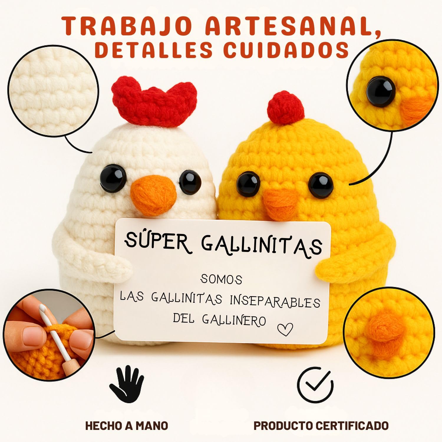 Super Gallinitas© | Regalo Original para Amigas | Idea Sorpresa Colega Companera Mejor Amiga BFF | Cumpleanos Fiesta Secret Santa Pascua | Peluche Hecha a Mano| Divertido & Cute | Amistad Inseparable