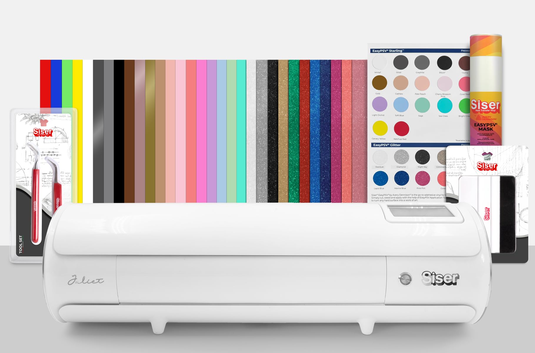 Siser Juliet Paquete de láminas adhesivas – Plotter de corte profesional de alta precisión con láminas autoadhesivas, raspador y accesorios – Ideal para papel, etiquetas, decoraciones y trabajos de