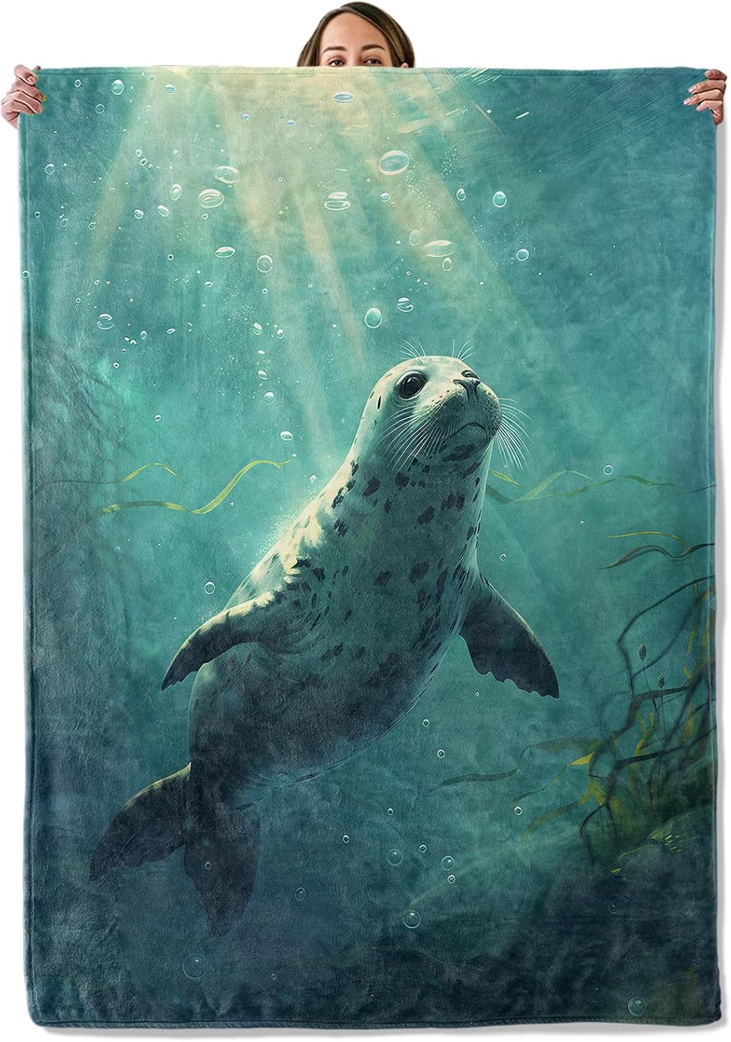 Seal Gifts, Seal and Ocean Blanket for Adults Women Kids, 50x60 in, Cozy Fuzzy Warm Soft Throw Blankets for Bedroom, Camping, Couch, Decor