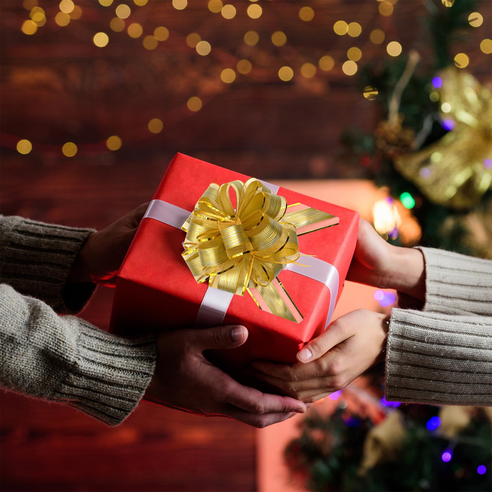 12 fiocchi da tirare per confezioni regalo, fiocco dorato, grande fiocco per Natale, matrimonio, anniversario, San Valentino, confezione regalo, fiocco per cesti di fiori, bouquet, oro