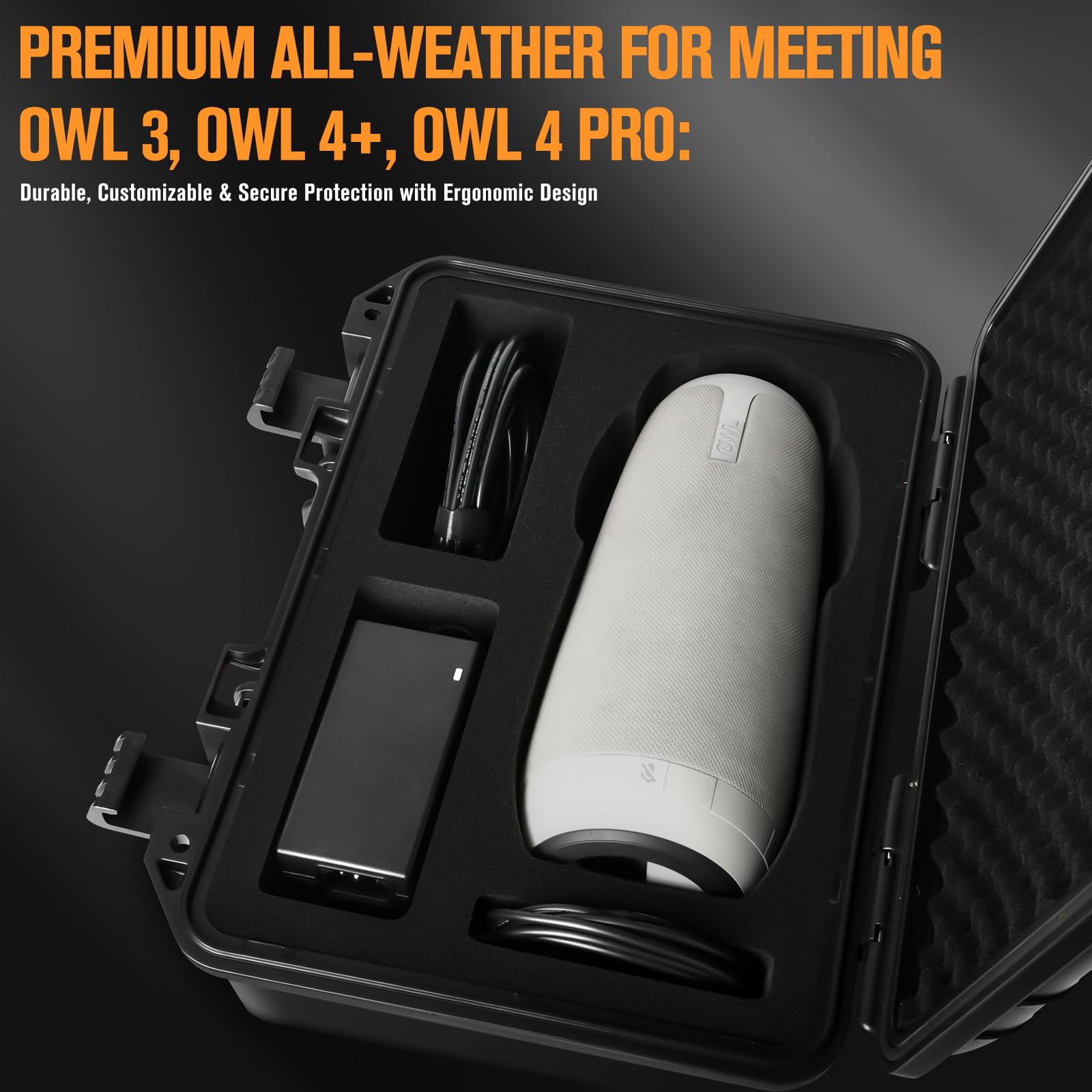 Kameratasche für Meeting Owl 3 – Große Kapazität Reisekoffer für Kamera, Netzteil, Kabel, Kartenhalter und Meeting Zubehör | wasserdichte Tragetasche für Owl 4+ / 4+ Pro Konferenzgebrauch | Wasserdichte Tragetasche für Owl 4+ / 4+ Pro, Netzteil, Kabel, Ka