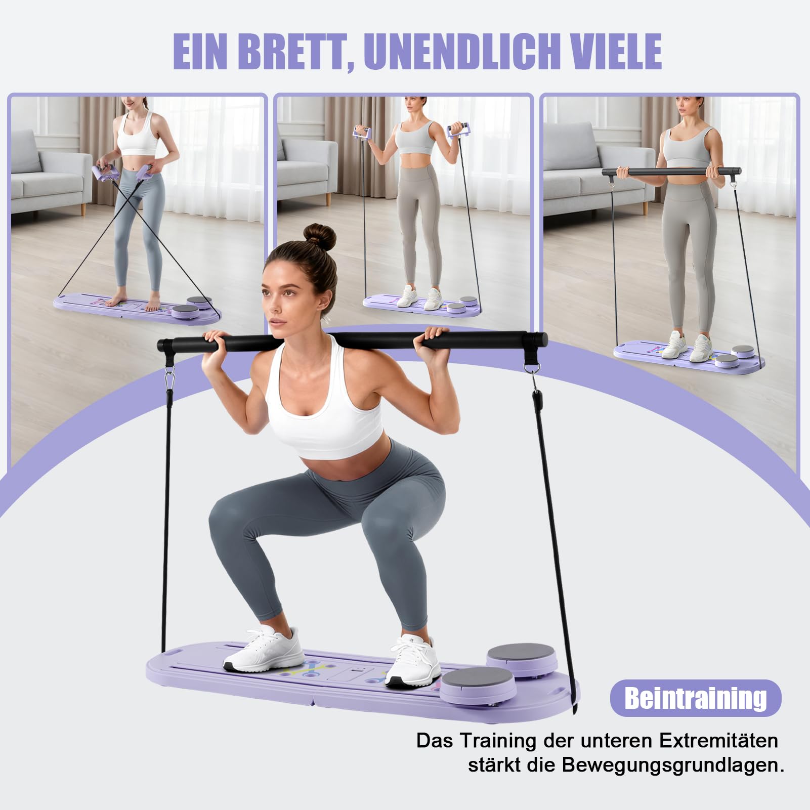 Planche de Pilates 6 en 1 pour l'entraînement à la maison - Planche abdominale multifonction et tapis de genou - Portable et pliable - Pour femme