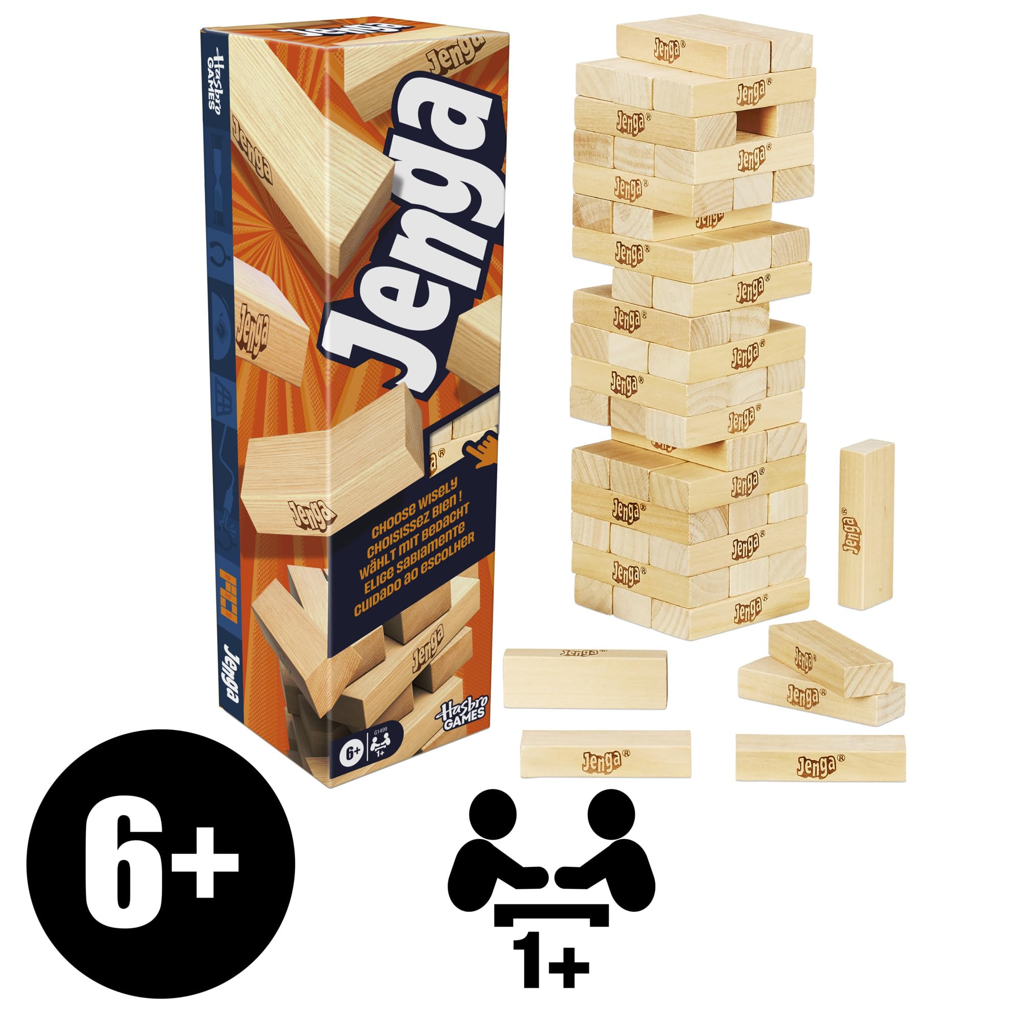 Official Hasbro Games Jenga Game | Digital Die for 6 More Ways to Play | Original Wood Block Game | Stacking Tower | Ages 6+ | 1+ Players | Party Games