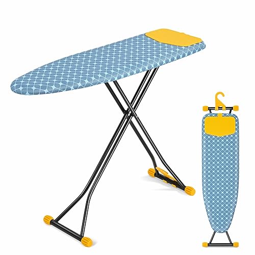 APEXCHASER Ironing Board with Iron Rest, Compact and Space Saver Iron Board, Extra Thick Cover, Height Adjustable, Wall Mount & Closet Hanger 13x43 Yellow - Blue and Yellow - 13x43inch