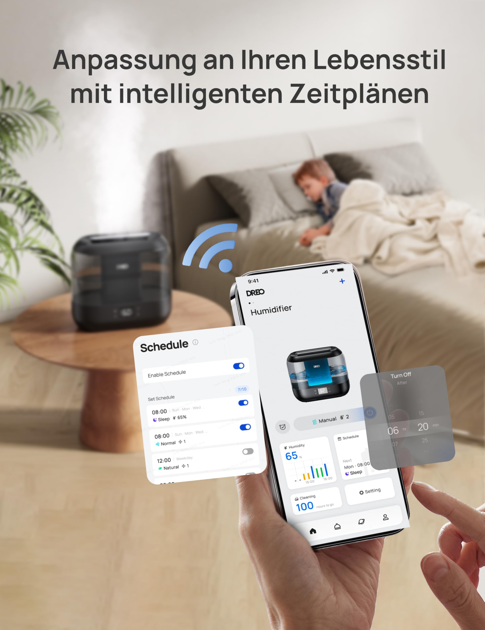 Dreo Smart Luftbefeuchter 4L, oben befüllbarer Kühler Nebel Humidifier mit Öl Diffusor und Nachtlicht, 36h Laufzeit, leiser Ultraschall