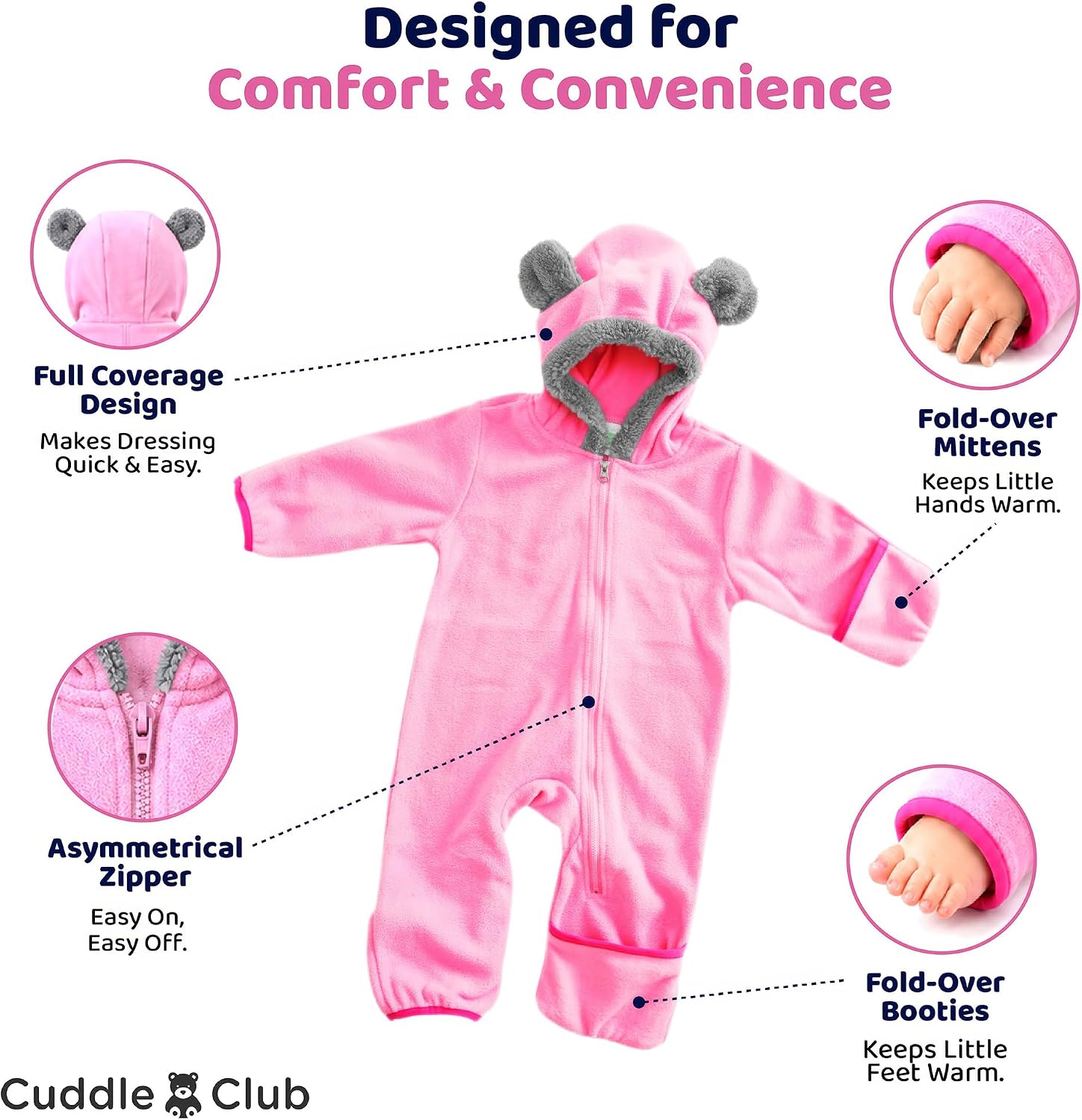 Cuddle Club Fleece Baby Bunting Bodysuit Hoodie, Newborn - 5T image 3
