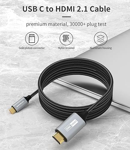 Miniatura 7 de Cable USB C a HDMI 4K, cable de aluminio tipo C a HDMI de 6 pies, cable trenzado de alta velocidad Thunderbolt 34 compatible con iPhone