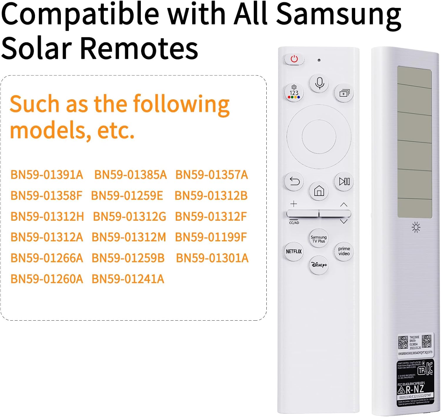 BN59-01391A Solar Remote Control for Samsung Frame TV, Voice Search, Rechargeable Solar Cell, 4 Shortcut Buttons, Compatible with 2020-2026 Neo LED Smart 4K Ultra HD TV
