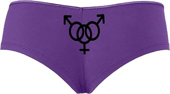 Knaughty Knickers MMF Threesome Symbol Shared Swinger Hotwife Vixen Two Men Purple Boyshort Panties With Adult Design