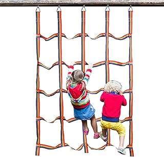 Climbing Net for Kids,Rainbow Webbing Net for Kids | Climbing Net with Ladder, High Strength Rope, Cargo Obstacle Course with Triangle Rings, 57X72.8Inch for Kids Jungle Gyms Optimism