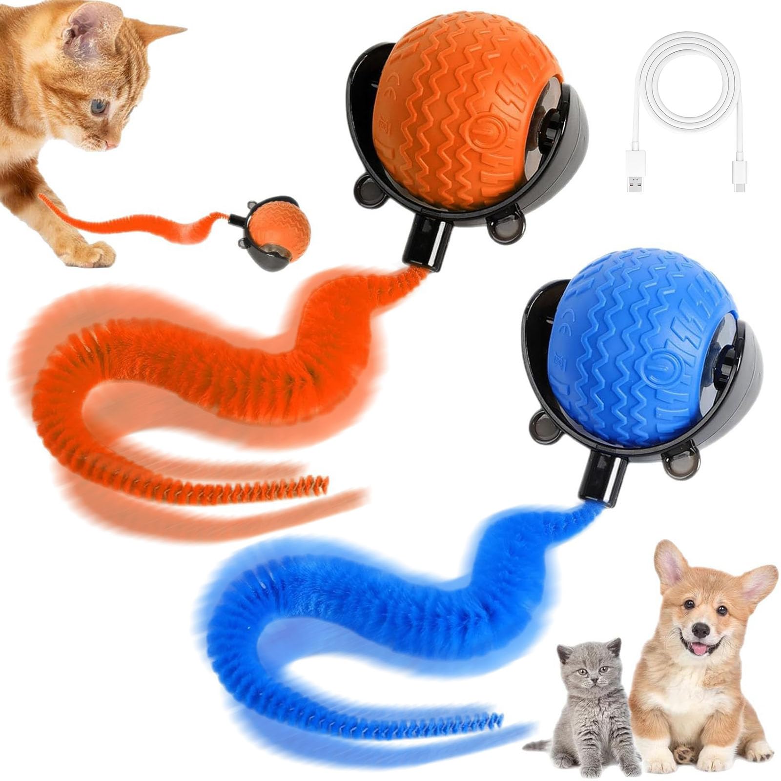 DOINEUFL 2 Pack Cat Toy Ball, Interactive Cat Toys for Indoor Cats Automatic Rolling Dog Ball