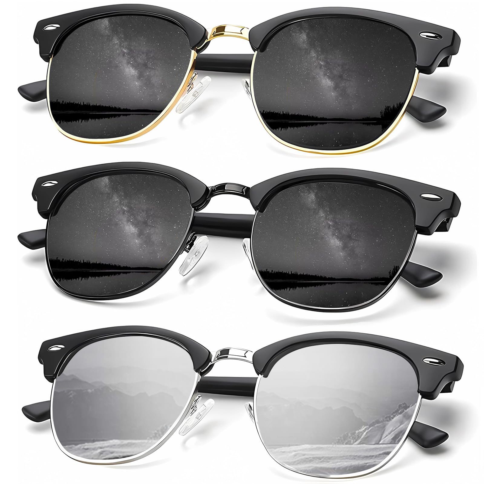 KALIYADI Sunglasses Men Polarized Sunglasses for Men Women Unisex Semi-Rimless Frame Retro Driving Sun Glasses UV Blocking
