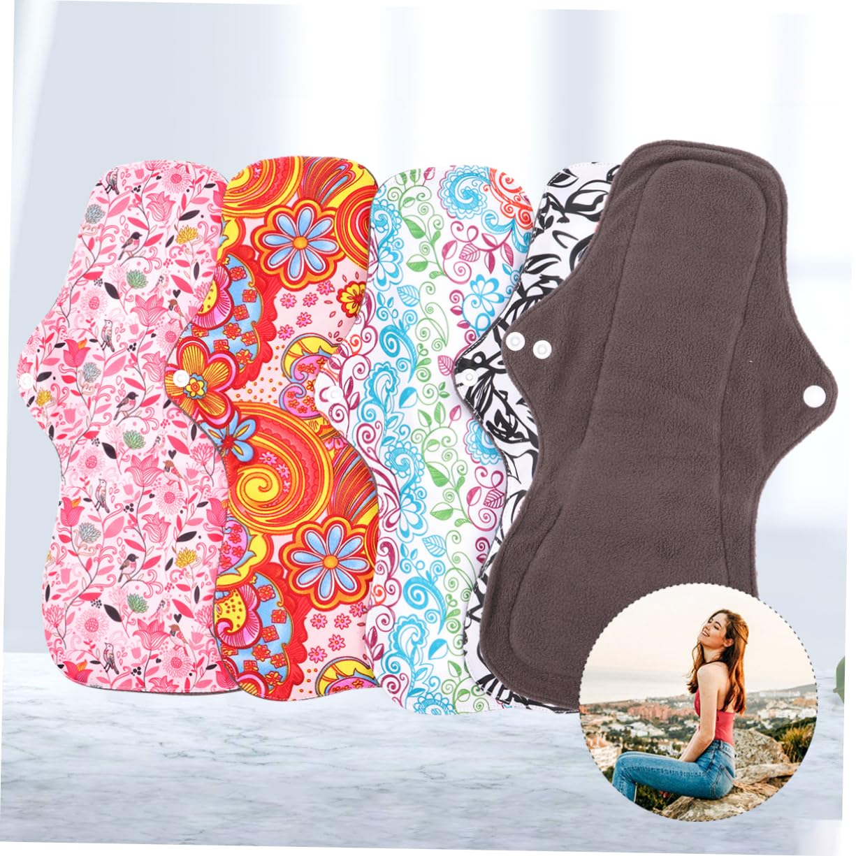 FOMIYES 4 Compresas Sanitarias Lavables Reutilizables Adecuado para Uso Femenino de Fibra con Superficie que Mantiene Seca y Bolsa de Almacenamiento