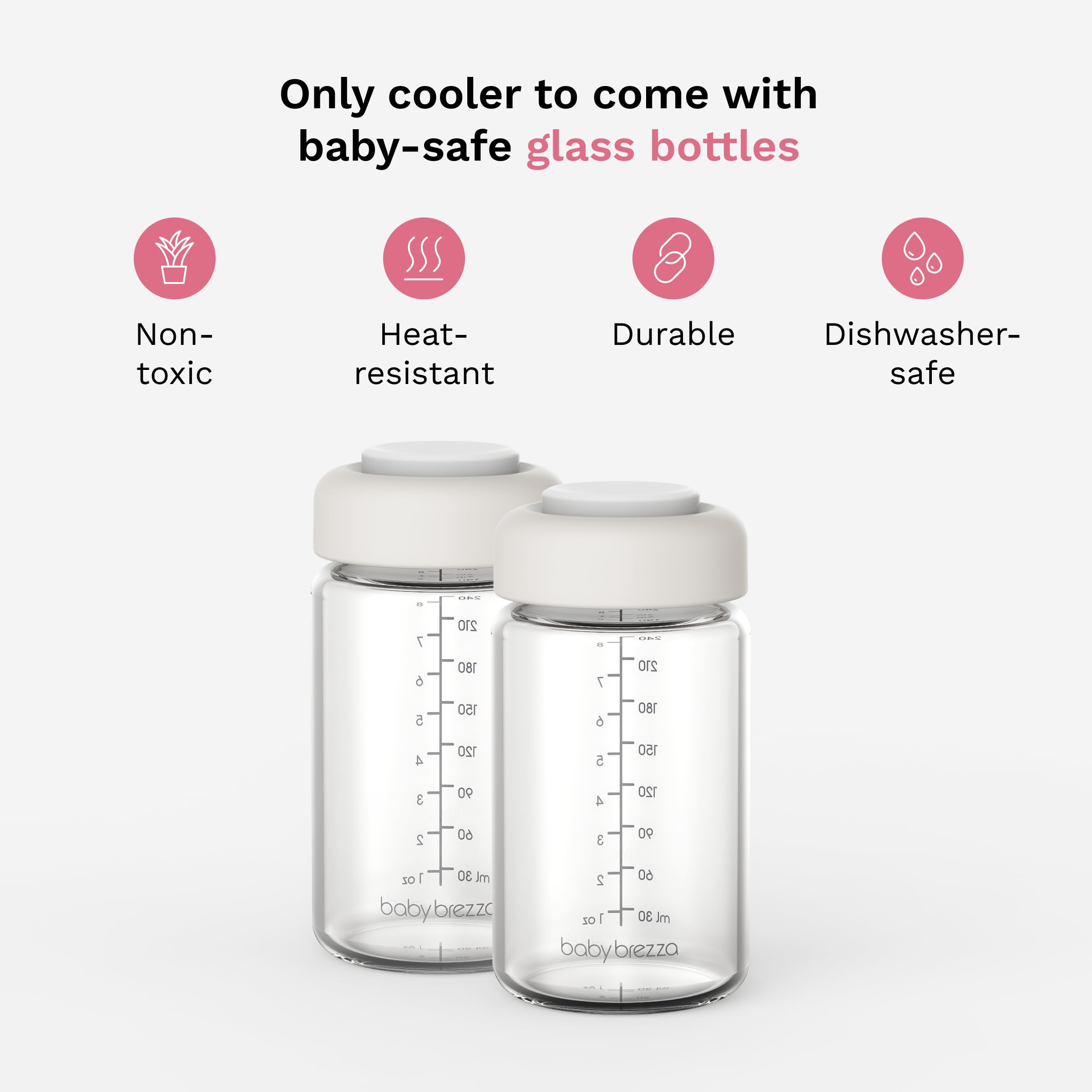 Baby Brezza Rafraîchisseur de lait maternel portable en verre, grande capacité, blanc