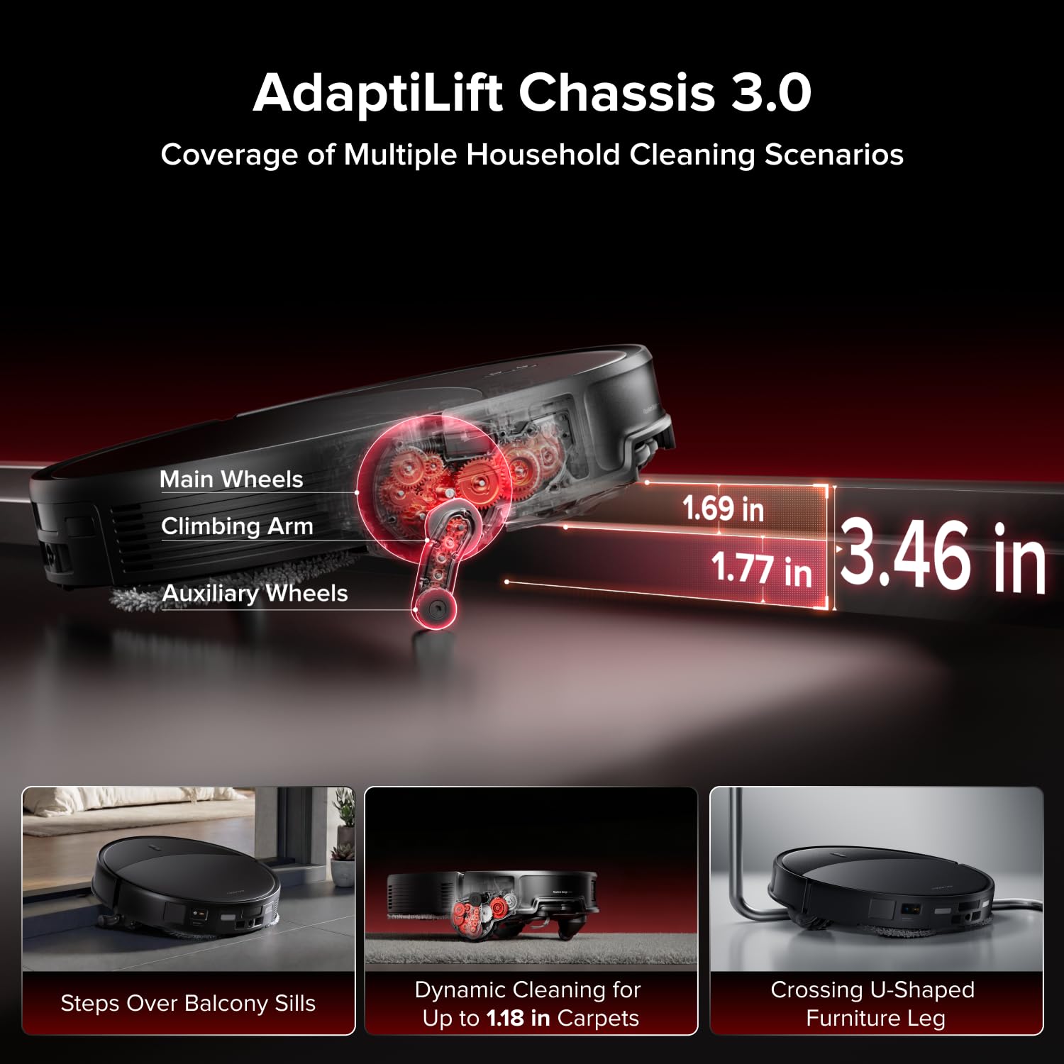 roborock Saros 20 Robot Vacuum and Mop, 3.46 in Double-Layer Threshold, 36,000 Pa, 3.14’’ Ultra Slim, Zero-Tangling for Pet Hair, 212°F Hot Water Wash, AI Powered Smart Cleaning for Carpet, Black Product Image 2