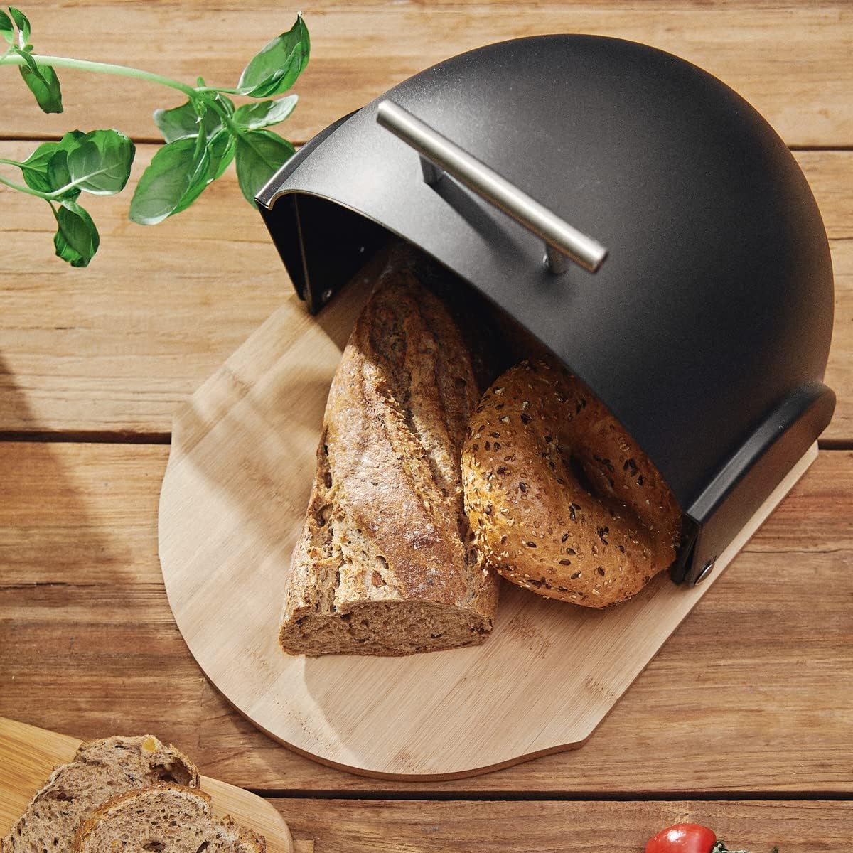 Portapane Doppio Con Coperchio Arrotolabile | Contenitore Per Pane In Metallo Per Cucina | Scatola Salvaspazio Con Design Elegante E Arieggiato, Nero 30x25x33 Cm - 5