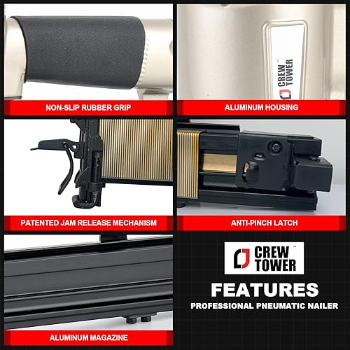 Miniatura 2 de Engrapadora de construcción, calibre 16, corona de 15/16 pulgadas de ancho, pistola de grapas neumática para cerca, alambre, tornos de madera