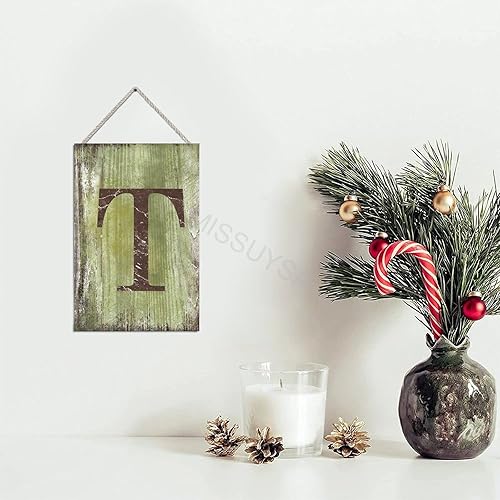 Vista 415 de Letrero colgante de madera con letra J, letrero de madera para decoración del hogar, 26 letras del alfabeto de metal, placa de madera, decoración