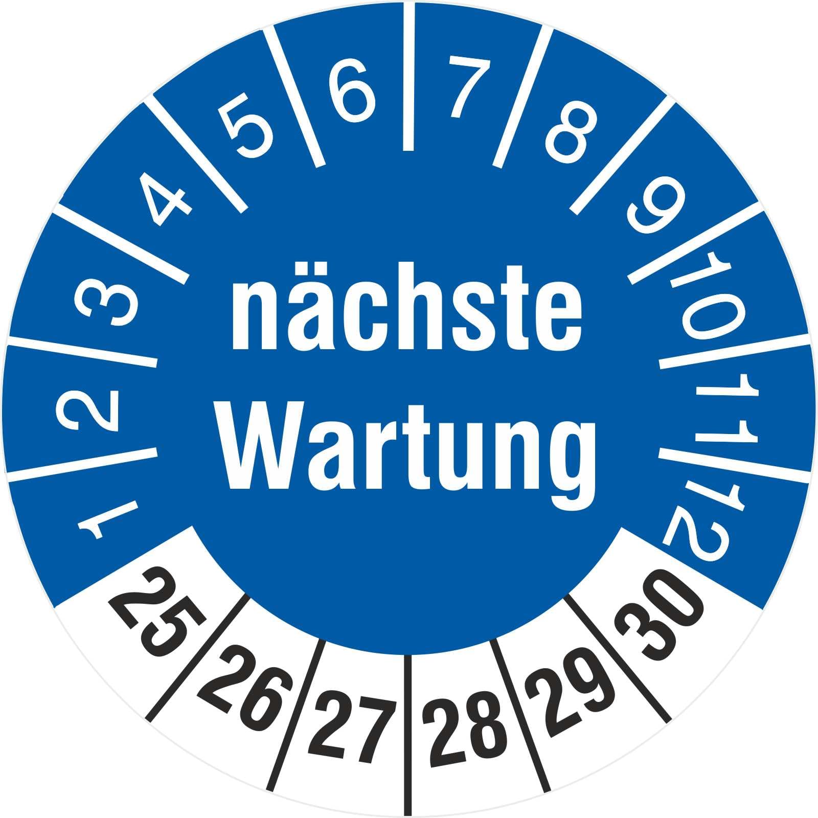 1000 x Prüfplakette nächste Wartung 30 mm Prüfetiketten 2025-2030