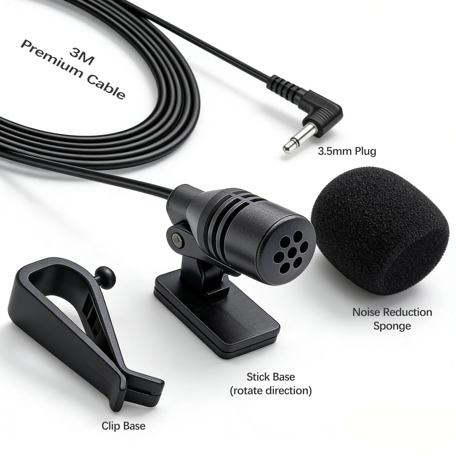 Microfono Esterno Portatile da 3,5 mm per Auto,U-Mount,Plug-and-Play per Radio, DVD per Autoradio, Navigazione GPS, Microfono Bluetooth, Microfono per Auto Universale