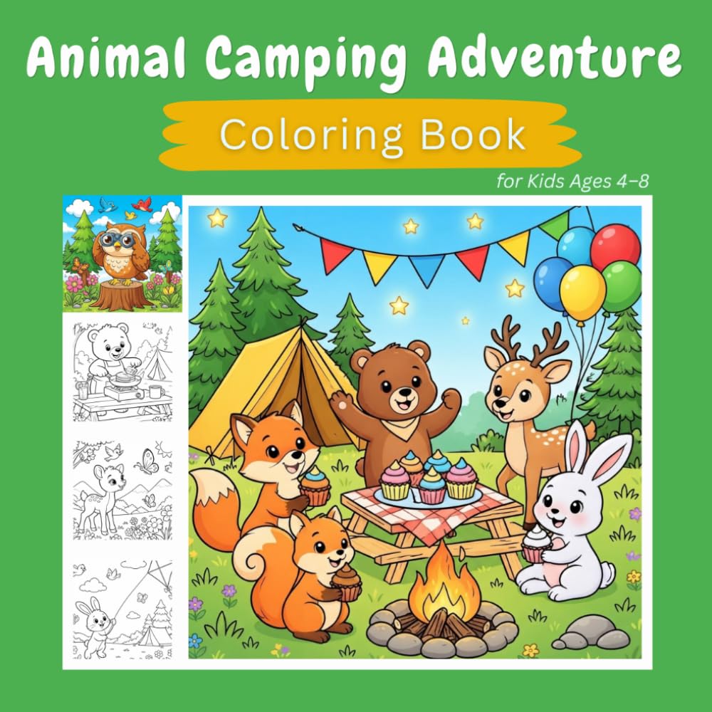 Animal Camping Adventure Coloring Book: Fun Forest Adventures with Bold & Easy Designs