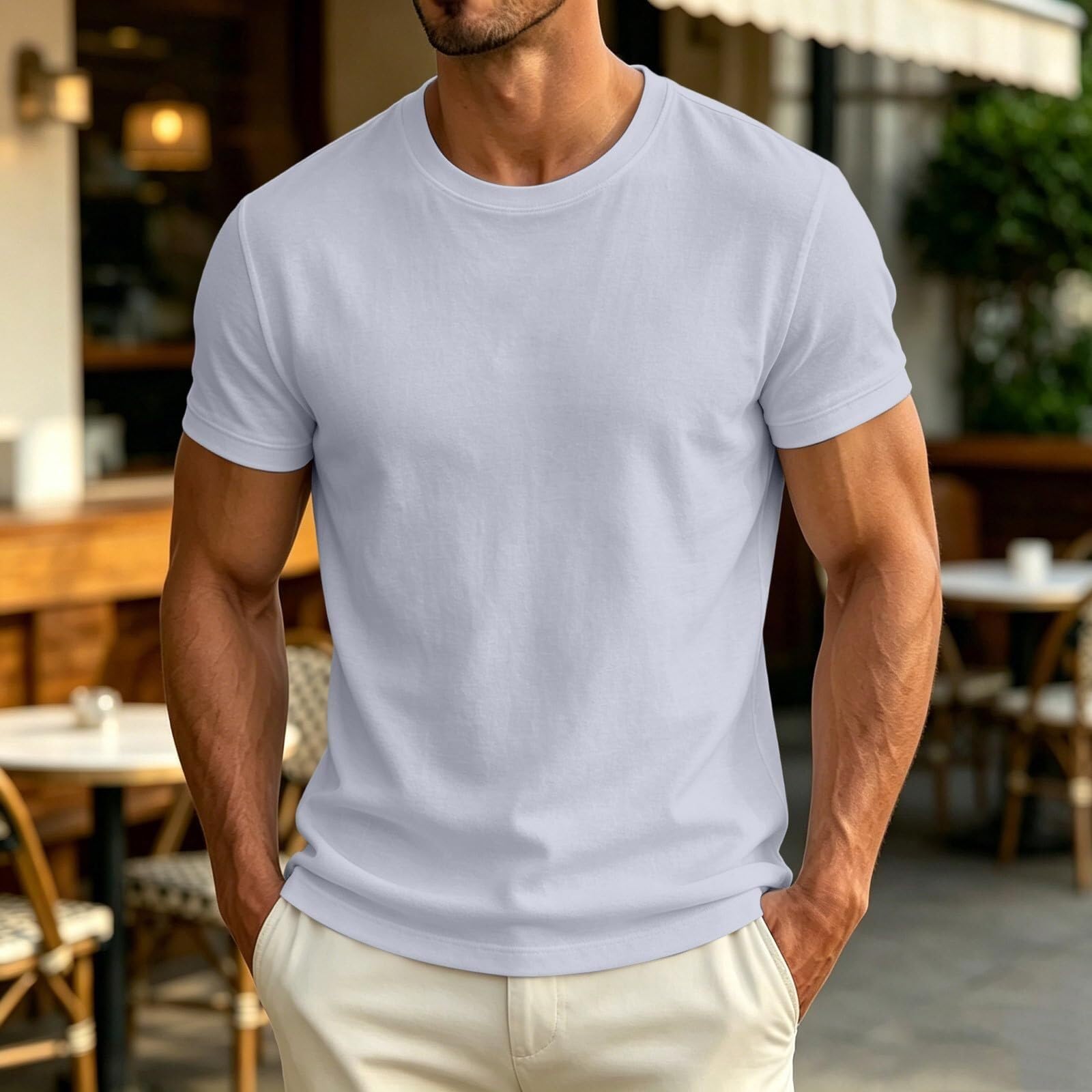 Maglietta da uomo, slim fit, basic, a maniche corte, elasticizzata, traspirante, per lo sport