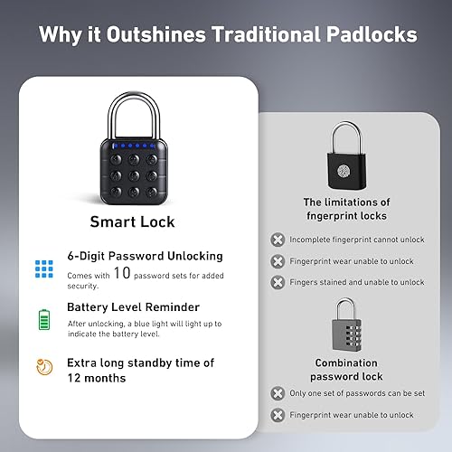 Miniatura 4 de Candado de Combinación Inteligente para Casillero, Candado Digital para Candado de Gimnasio, Candado de Combinación de 6 Dígitos, Candado de Puerta