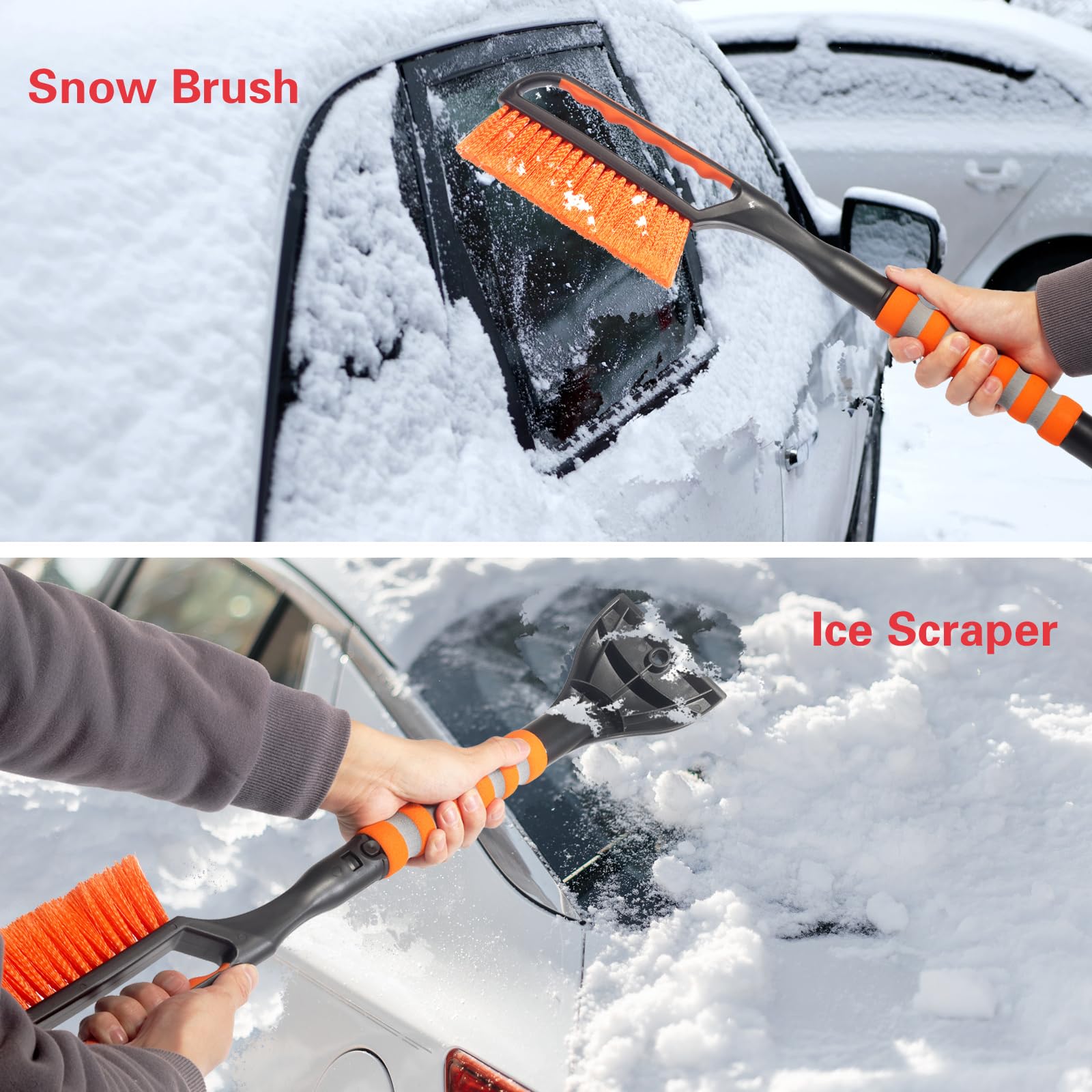 Spazzola da Neve e Raschietto per Ghiaccio per Parabrezza Auto, 67,1 cm, per Auto, SUV e Camion, raschietti per Ghiaccio e spazzole 2 in 1, Accessori Esterni per Auto Invernali (1 Confezione