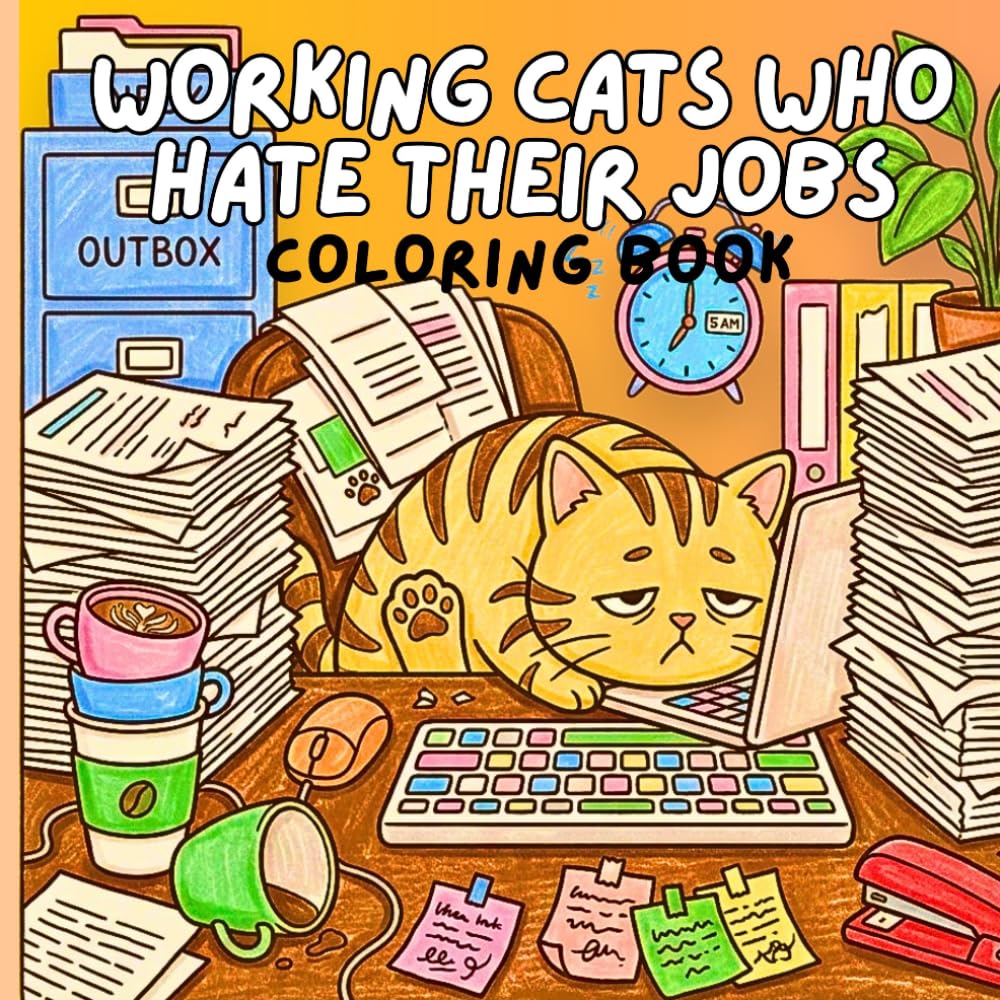 Coloring Book Working Cats Who Hate Their Jobs: 42 Hilarious Office Cat Scenes for Adults & Young Adults — A Funny & Relatable Stress-Relief Coloring Book
