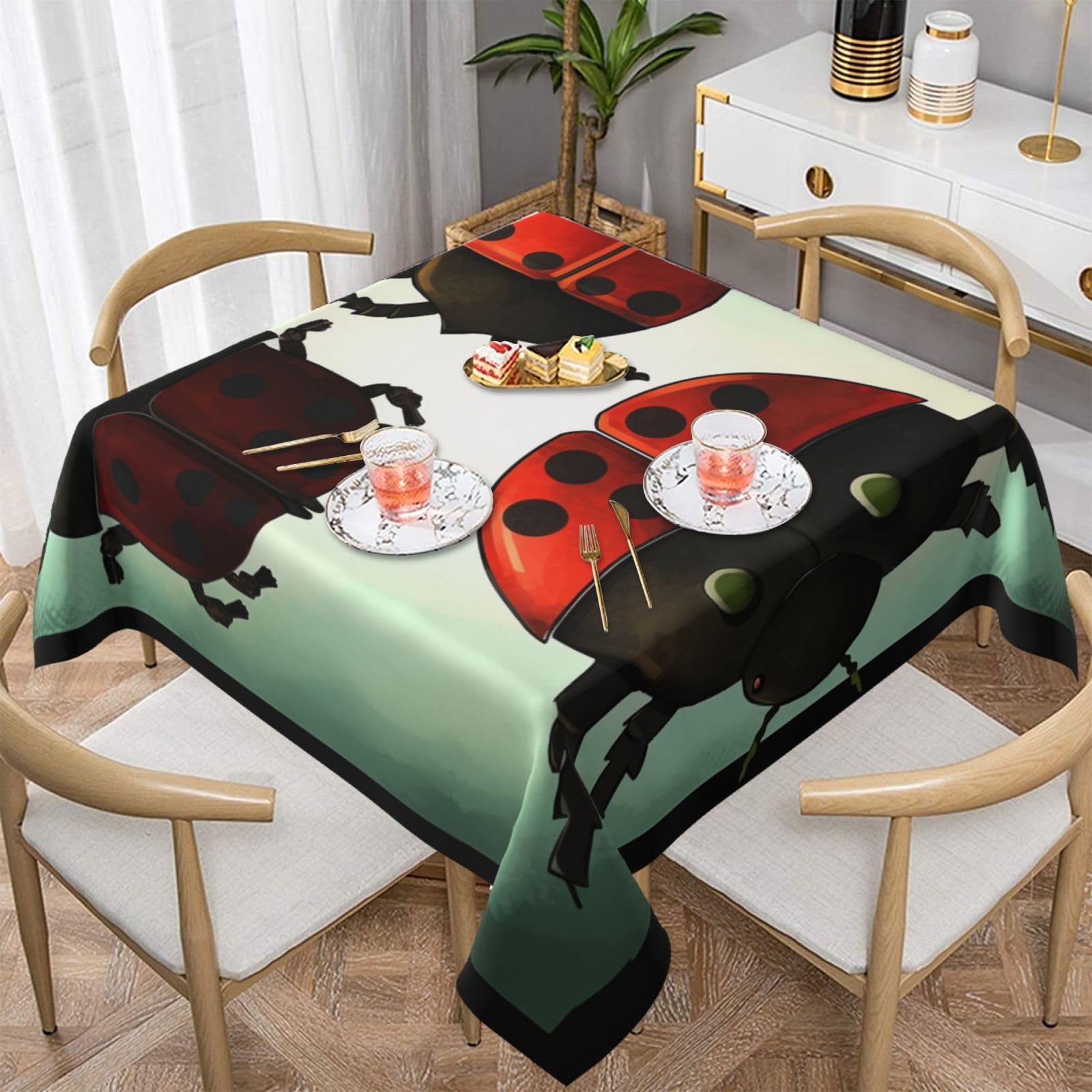 WPKJU Ladybug Cartoon Printed Square Tablecloth 60x60 inch Water Resistant Table Cover Washable Rectangle Table Cloth for Dining Tables