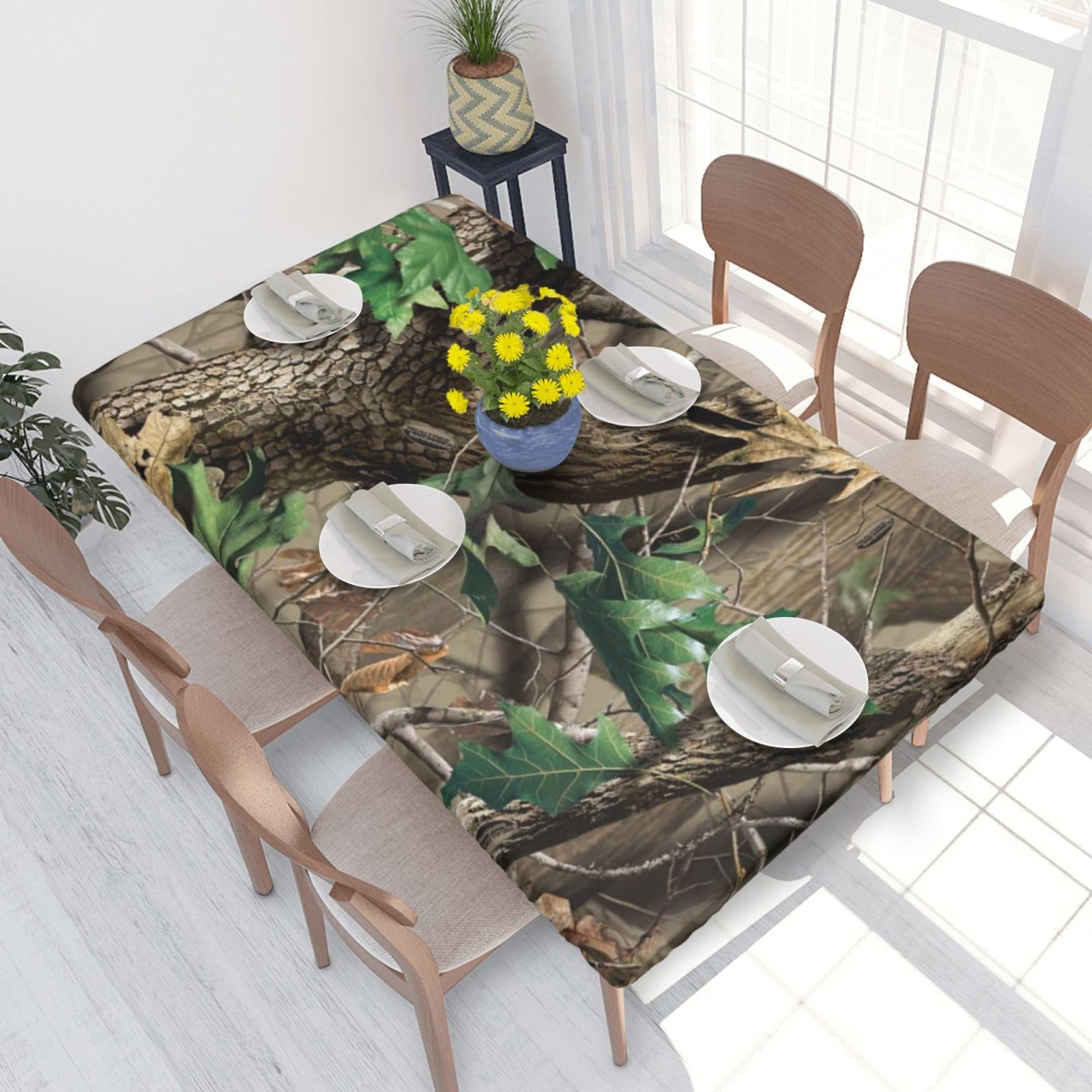 BNVSADC Hardwoods Green Camouflage Printed 4FT Tablecloth 122x76 CM Polyester Kitchen Water Resistant Table Cloth Dining Table Decoration Table Covers