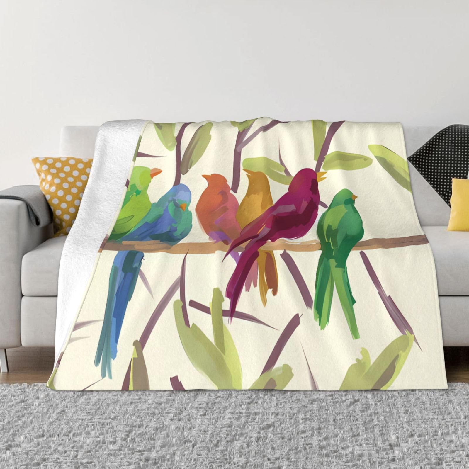 Couverture douce en flanelle haut de gamme motif oiseau aquarelle