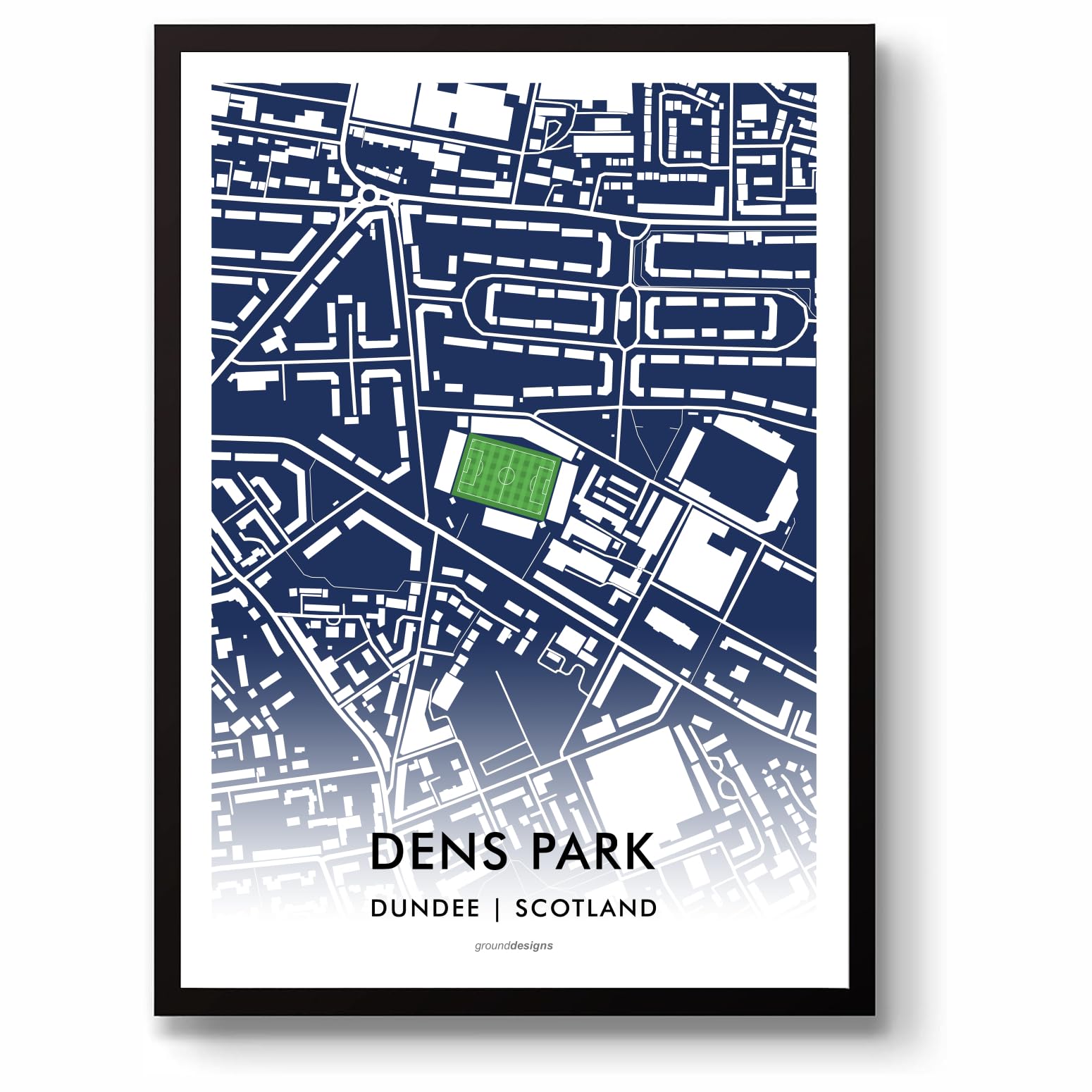 Grounddesigns Men's Blue And White Dundee Fc Football Gift Dens Park Stadium Art Map Unframed A3 Print Dfc