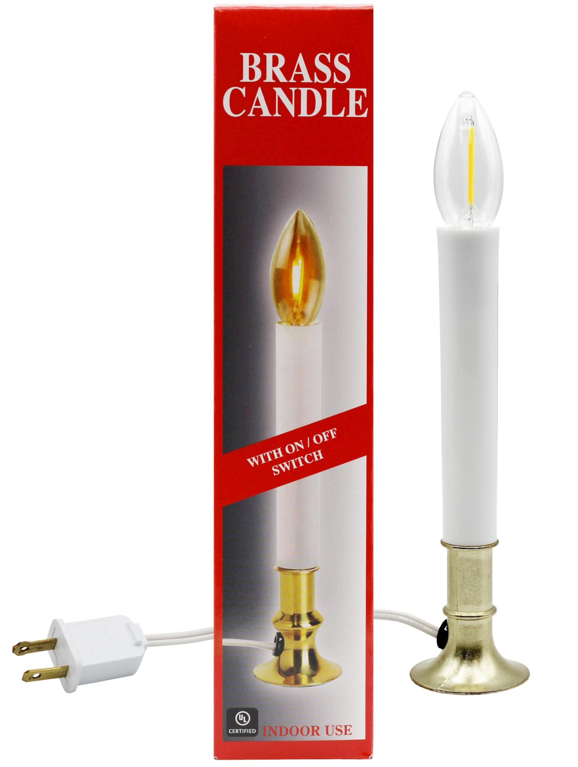 Creative Hobbies® Electric Window Candle Lamp with Brass Plated Base, On/Off Switch, Light Bulb, Ready to Use! (LED)