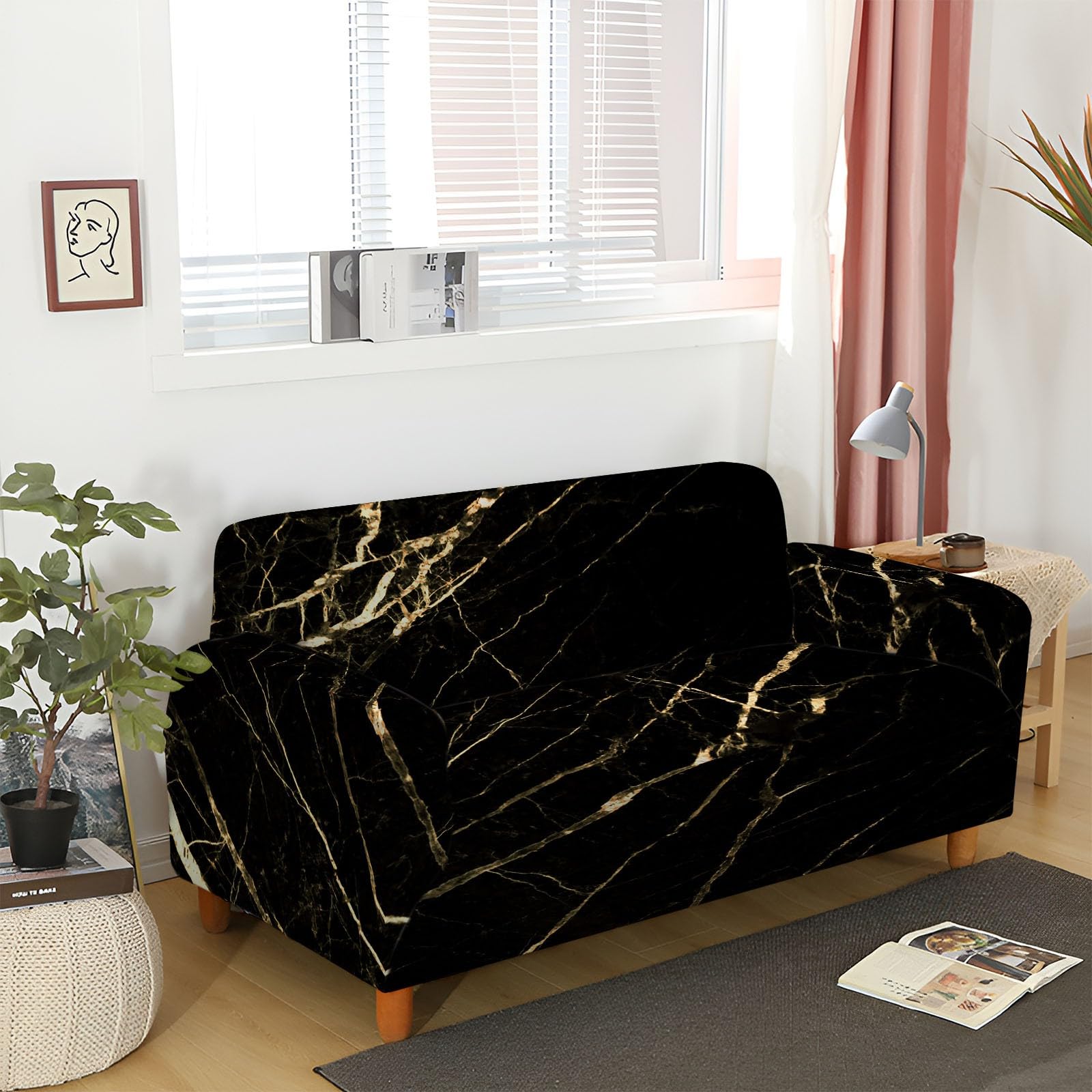 Copridivano Fodera Copridivani marmo oro nero Copridivano Elastico 1/2/3/4 Posti, Copridivano Protettore Universale Braccioli Sofa Ideale per Poltrone Mobili Copridivano