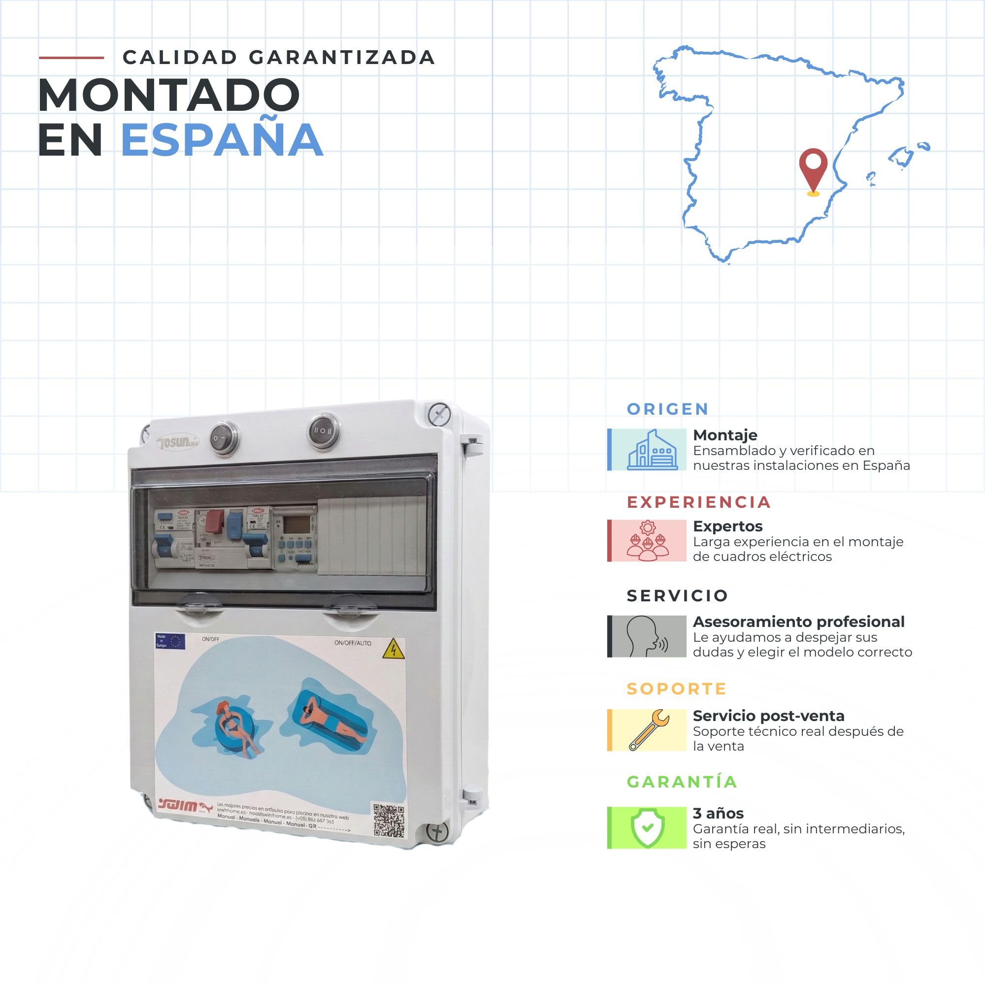 Tosun Cuadro Eléctrico Piscina Bomba 0,5CV, Transformador 150W 12V DC, Controlador RGB y Mando, Gris, ABS