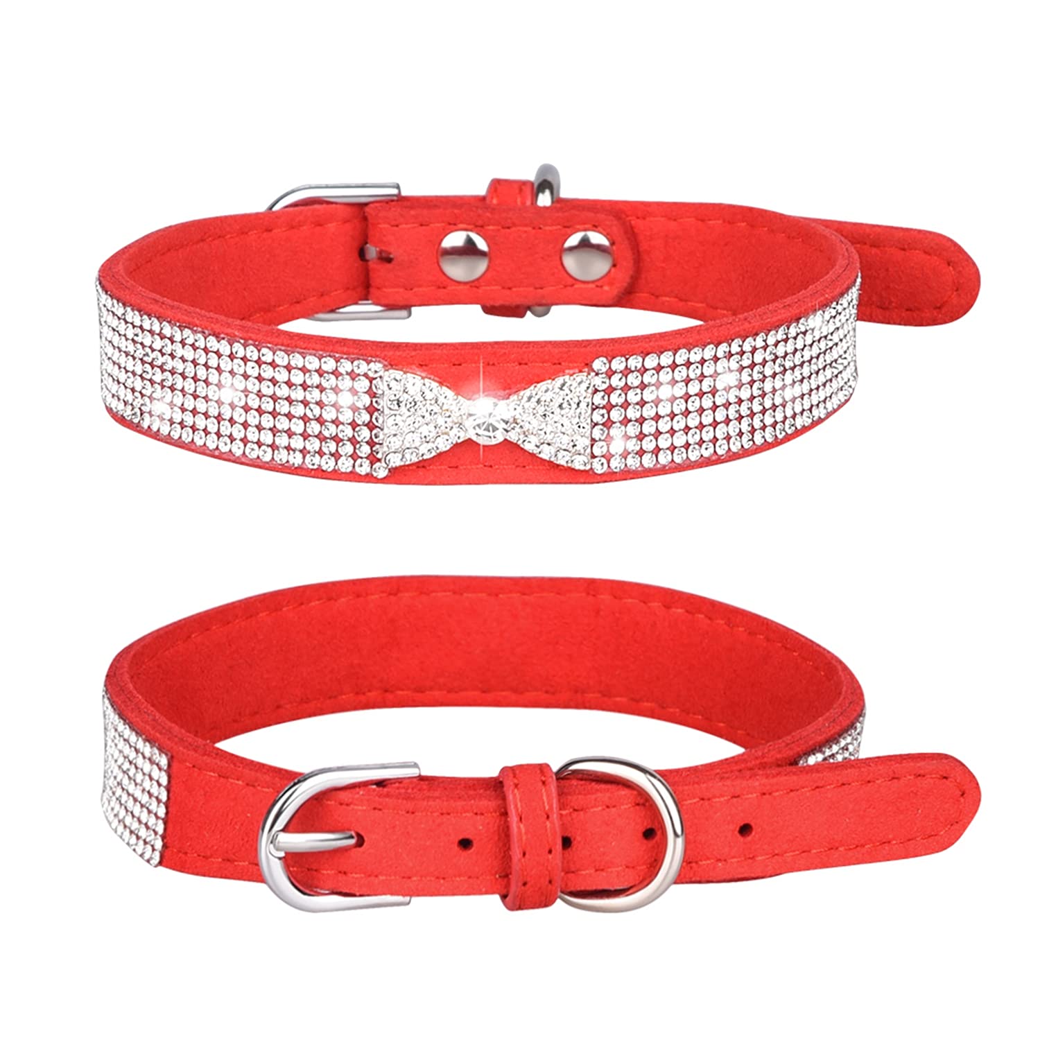 Rhinestone Dog Collar, Cute Dazzling Sparkling Soft Suede Leather Dog Cat Rhinestone Collar Crystal Diamond Pet Dog Puppy Collar (S, Black) — view 22
