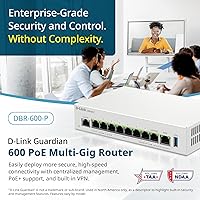 Vista 3 de D-Link Guardian 600 PoE Multi-Gig Business Router (DBR-600-P), conmutación por error Multi-WAN, firewall SPI, LAN PoE+ de 2.5GbE 8X, VPN