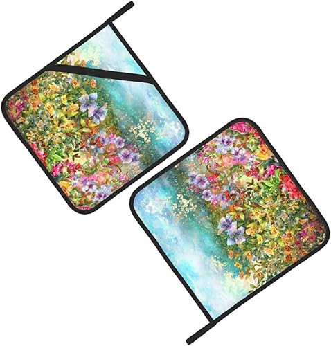 Miniatura 2 de Juego de 2 soportes para macetas de flores elegantes para cocina, agarraderas coloridas impresas con gran resistencia al calor, almohadillas