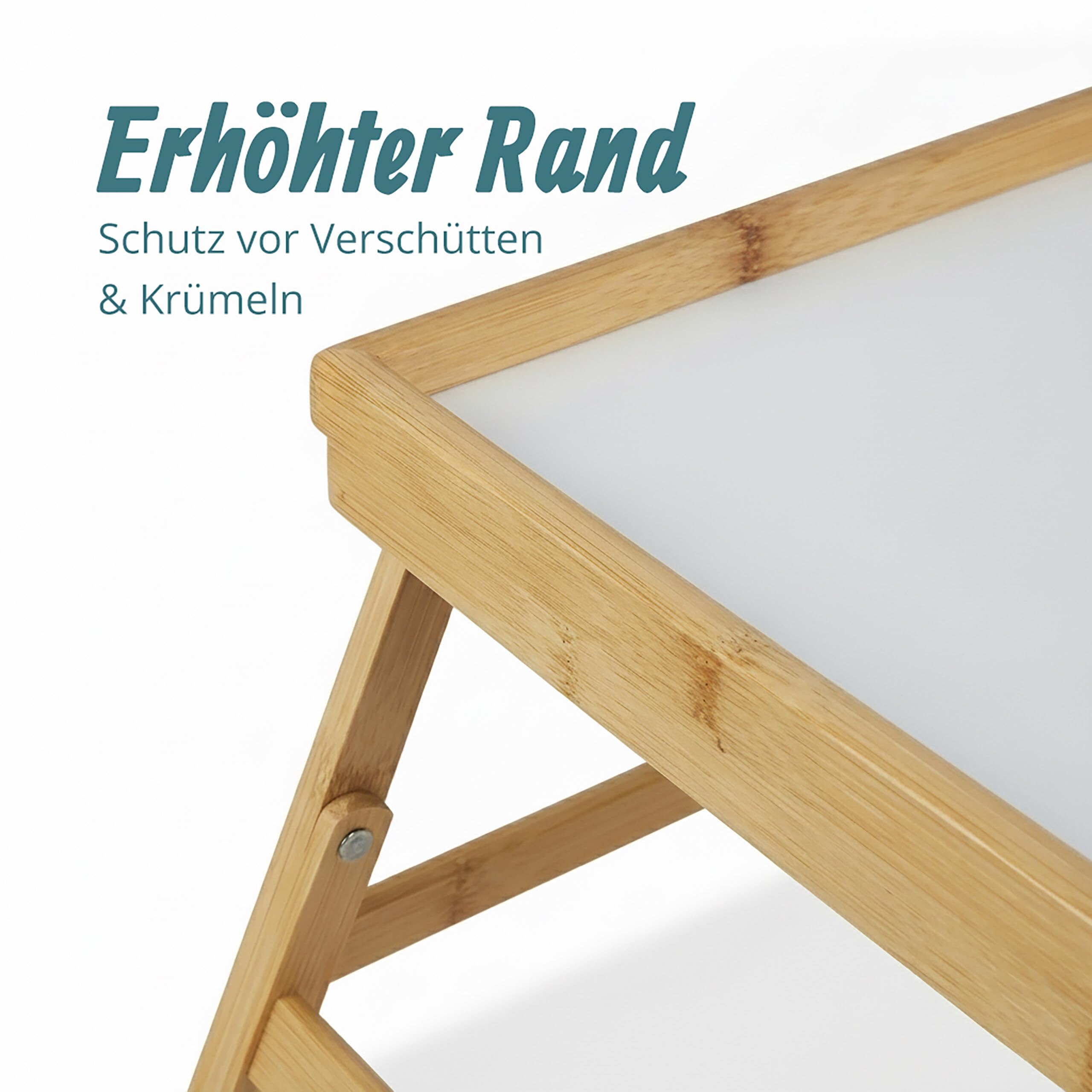 Relaxdays Betttablett Bambus, faltbar, Serviertablett für Frühstück im Bett mit klappbaren Beinen als Tabletttisch und Sofatisch Beistelltisch mit Tablett aus Kunststoff, natur, 10013869, Braun, Bett Tablett Weiß-Bambus