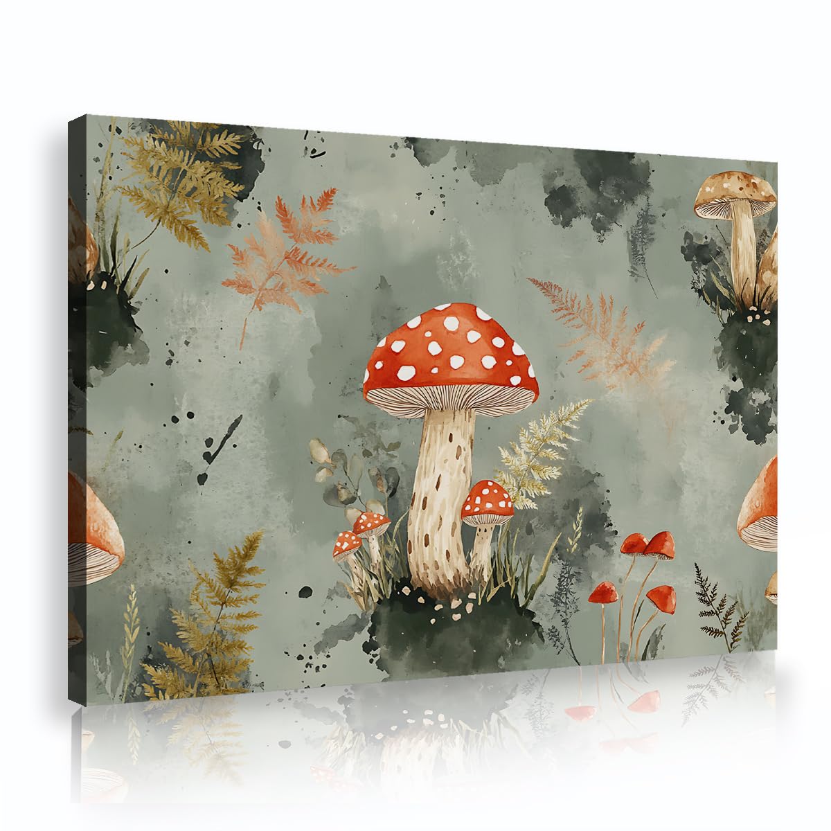 TOANGWALL Red White Mushroom Canvas Wall Art Autumn Plants Nature Painting Vintage Framed Art Prints Modern Poster Contemporary Mural Pictures Artwork For Nursery Decor 70x100cm