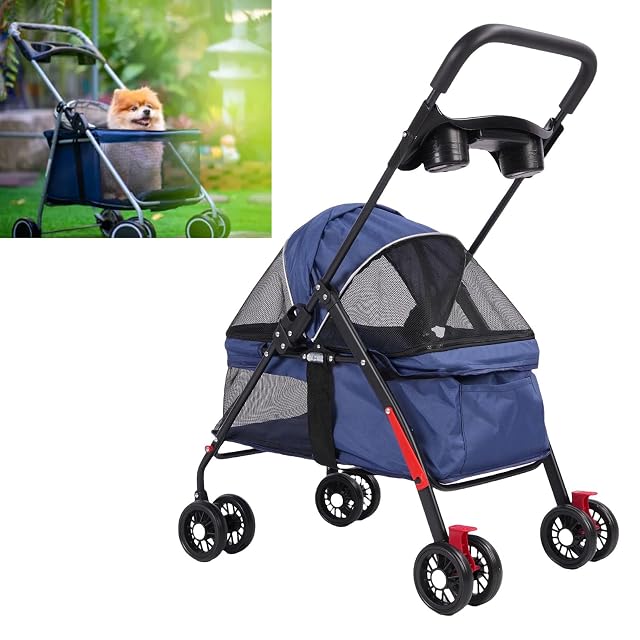 Foto 5 de 8 de Carrito para Perros, Diseño de Malla Transpirable, Soporte Marco Acero hasta 39 Libras