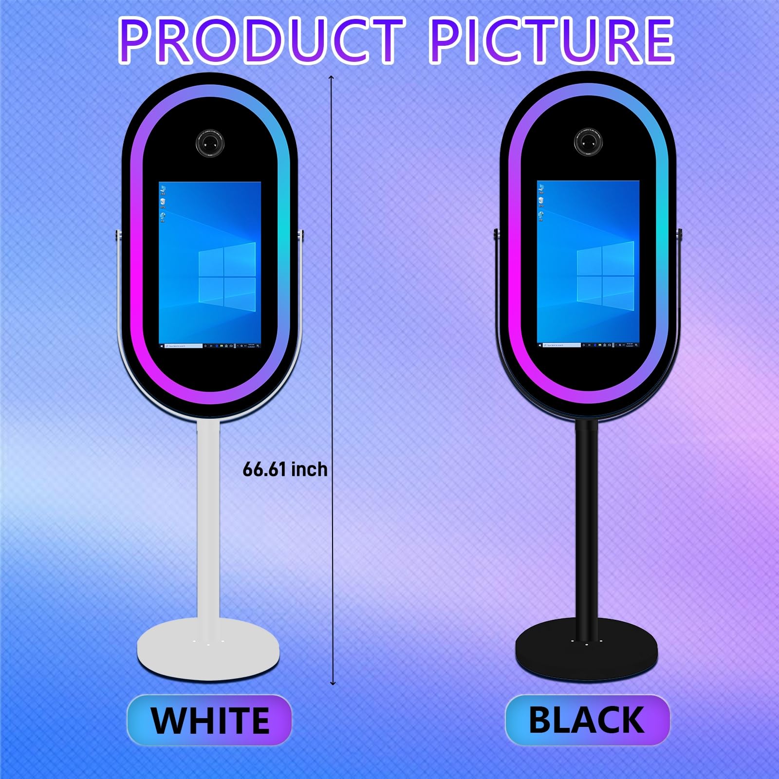 Eliptyczne lustro fotobudka do selfie ramka LED przenośna 54.6 cm ekran dotykowy magiczne lustro budka maszyna na imprezy weselne ze światłem RGB (białe, fotobudka)