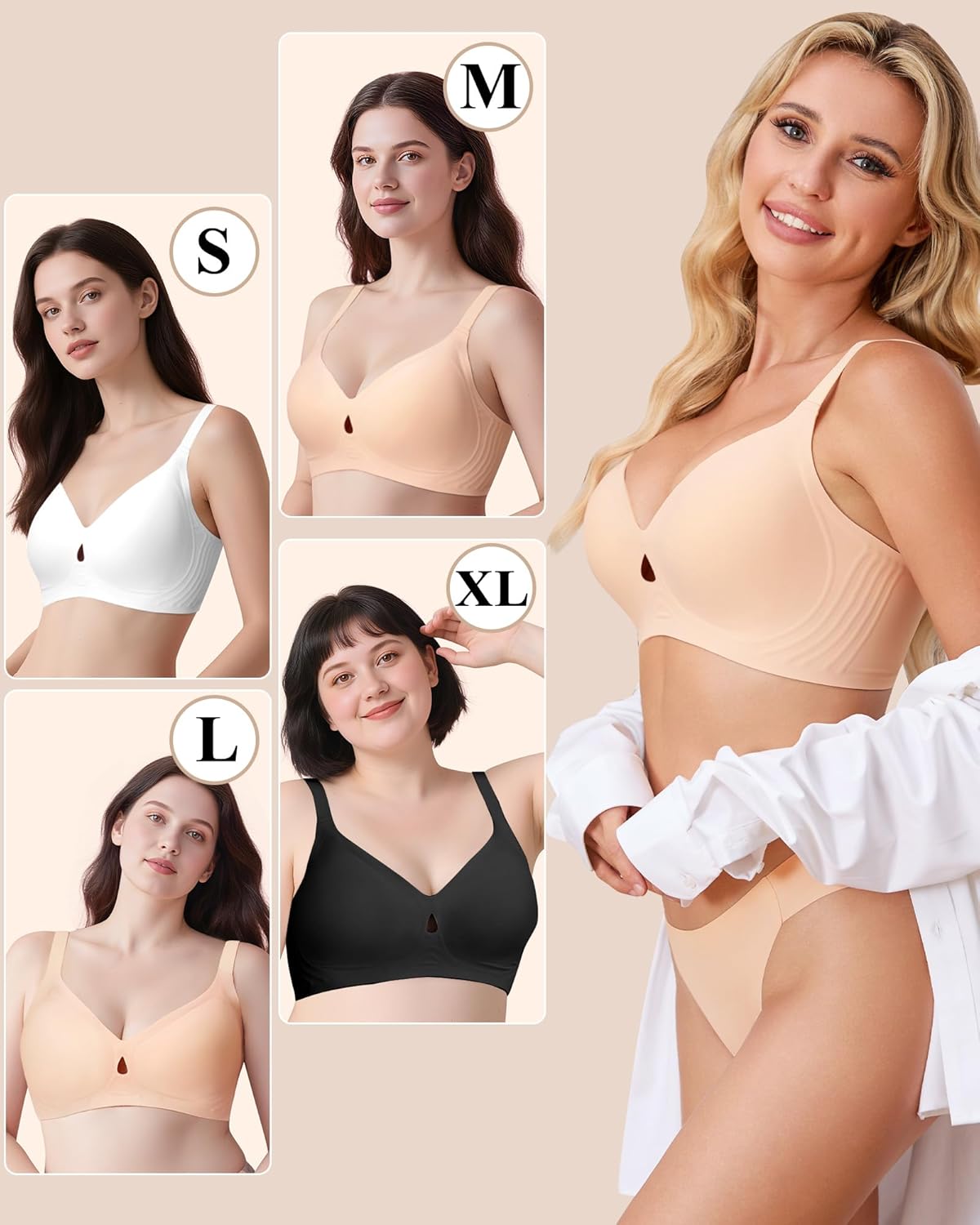 Jelly Wireless Bras for Women Pack Tshirt Bras for Women No Underwire Full Coverage Seamless Push Up Bra Back Smoothing Bra - Image 5