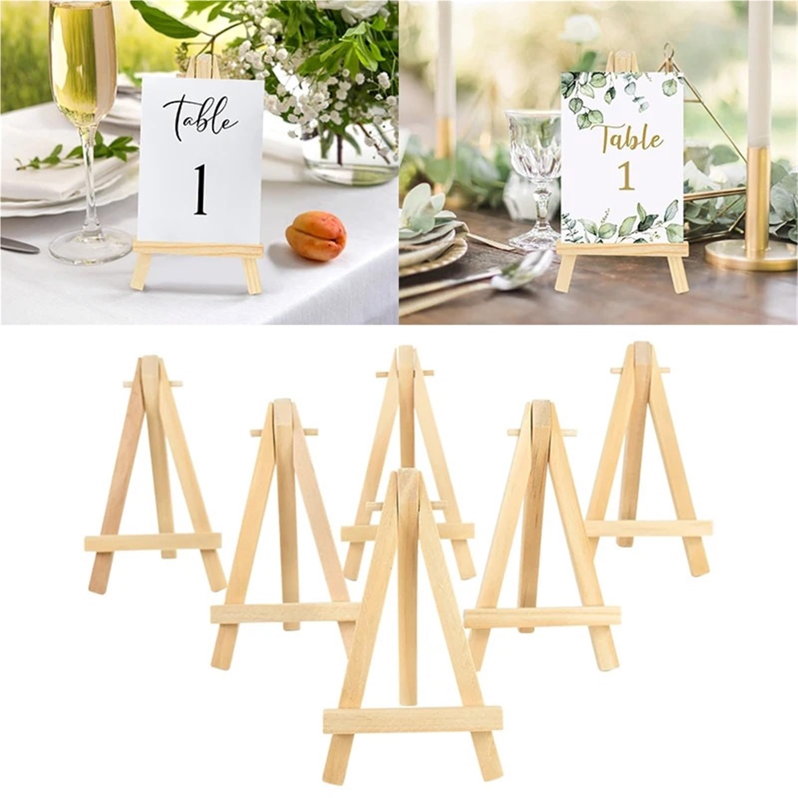 Lot de 5/10 mini chevalets en bois pour table de mariage, cartes de table, cartes de nom, chevalets d'affichage pour décoration (taille M, 10 pièces)