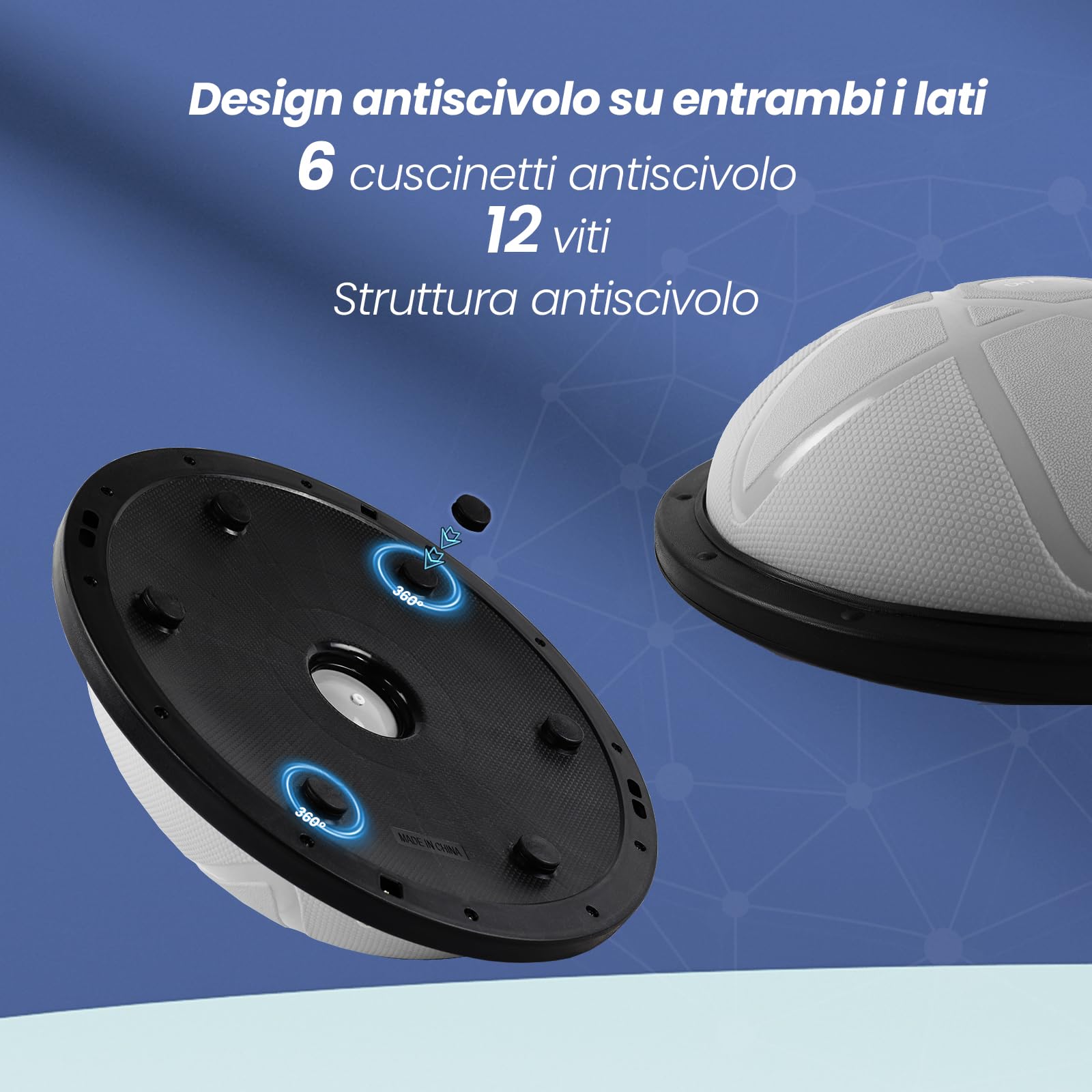 DH FitLife Balance Ball | Yoga Balance Trainer Φ60x22 cm | Portata 200 kg | Mezza Palla Antiscivolo & Anti-Scoppio | Allenamento Core, Stabilità & Equilibrio | Balance Board con Pompa & 2 Fasce Fitness