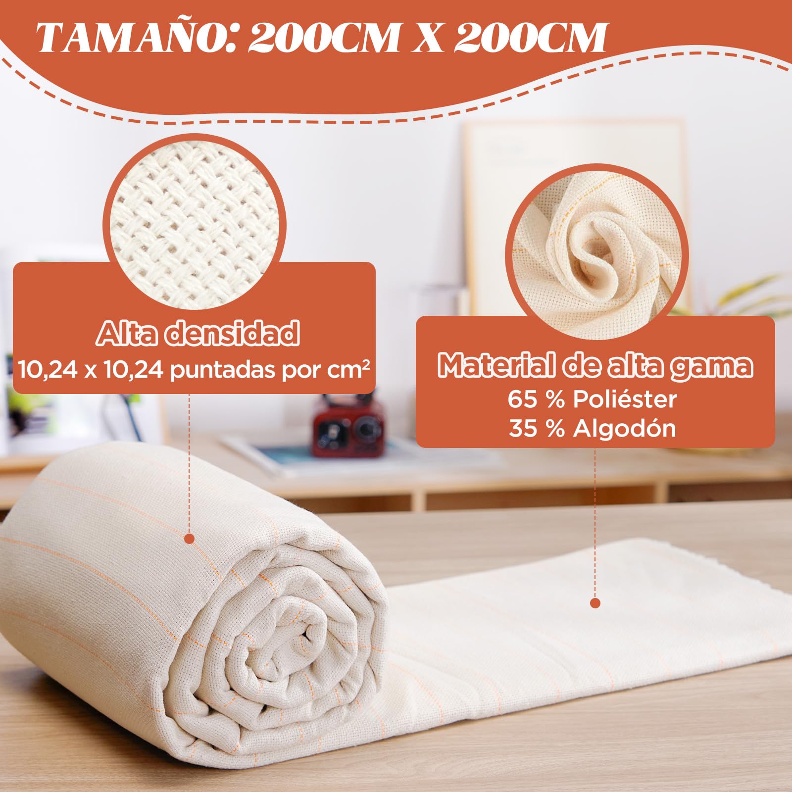 BESGEER 203 × 203cm(80 * 80in) Tufting Stoff für Tufting Guns für Handgefertigche, Primaria Tufting Tuch Monkstoff Punch Needle,Tufting Cloth with Marked Lines - Monks Cloth for Rug tufting Kit